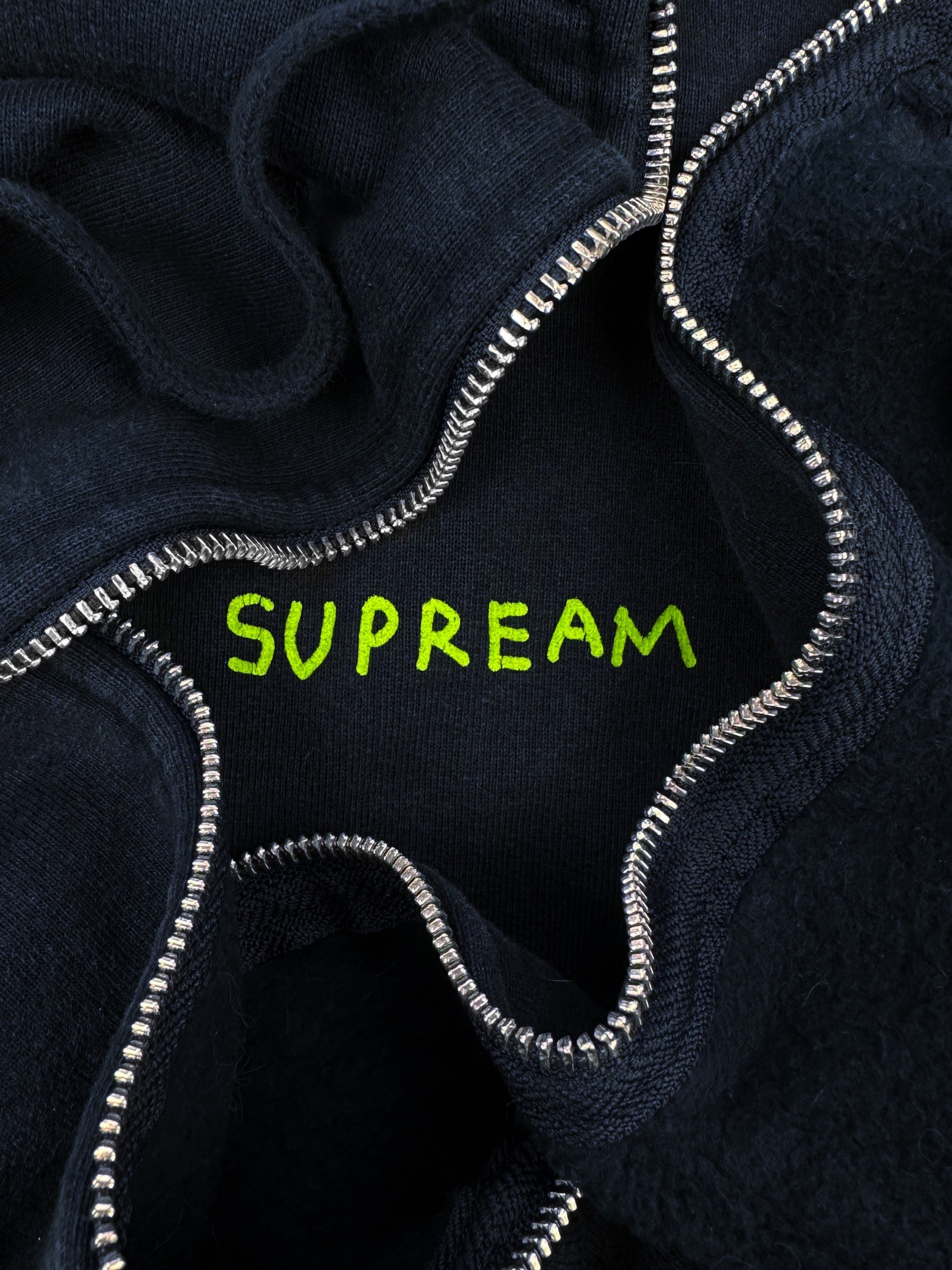 FW13 Supreme x Gonz ‘Piss Face’ Slogan Navy Zip-up Hoodie