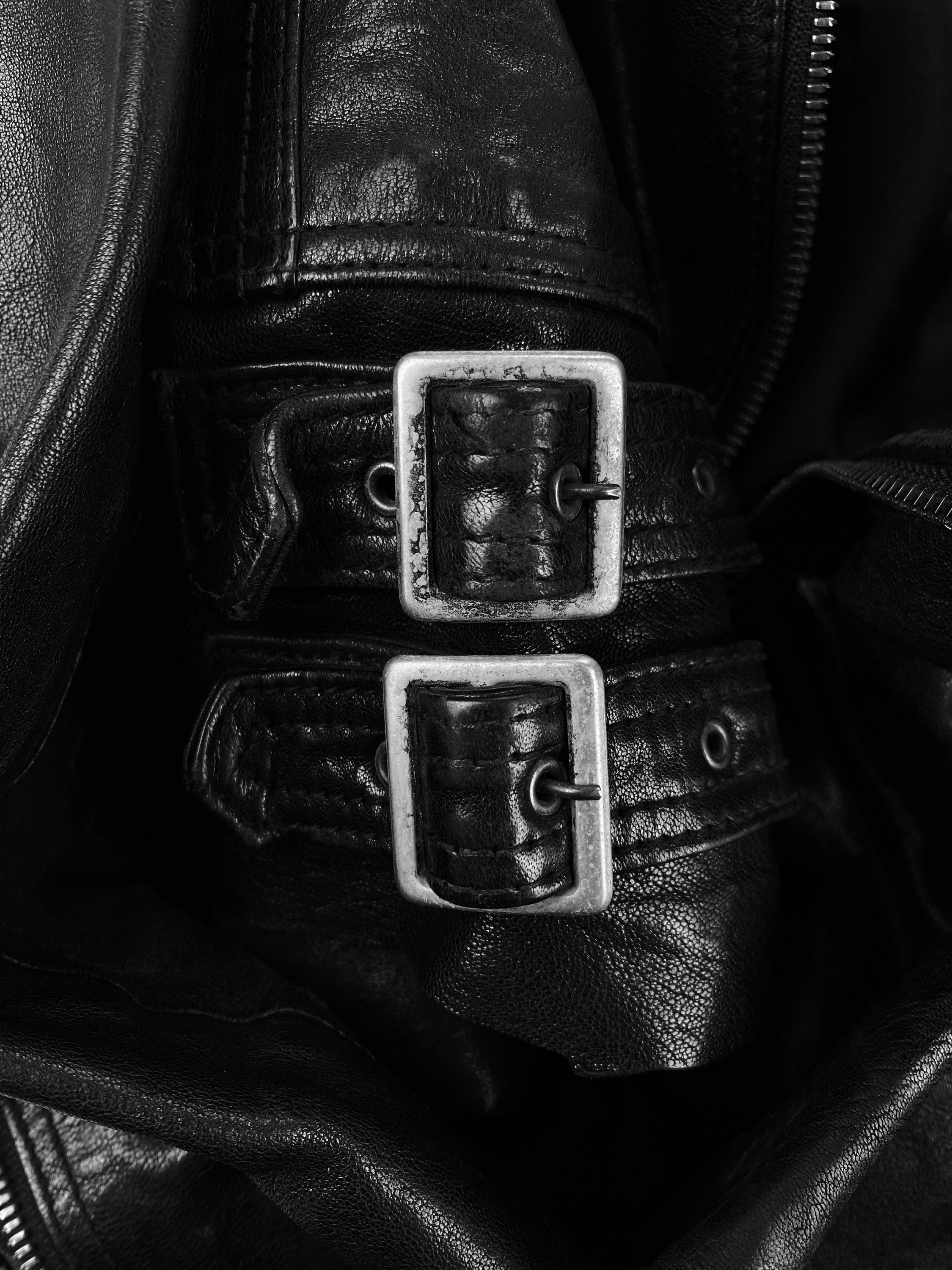 Tete Homme Black Leather Riders Cut Belted Jacket