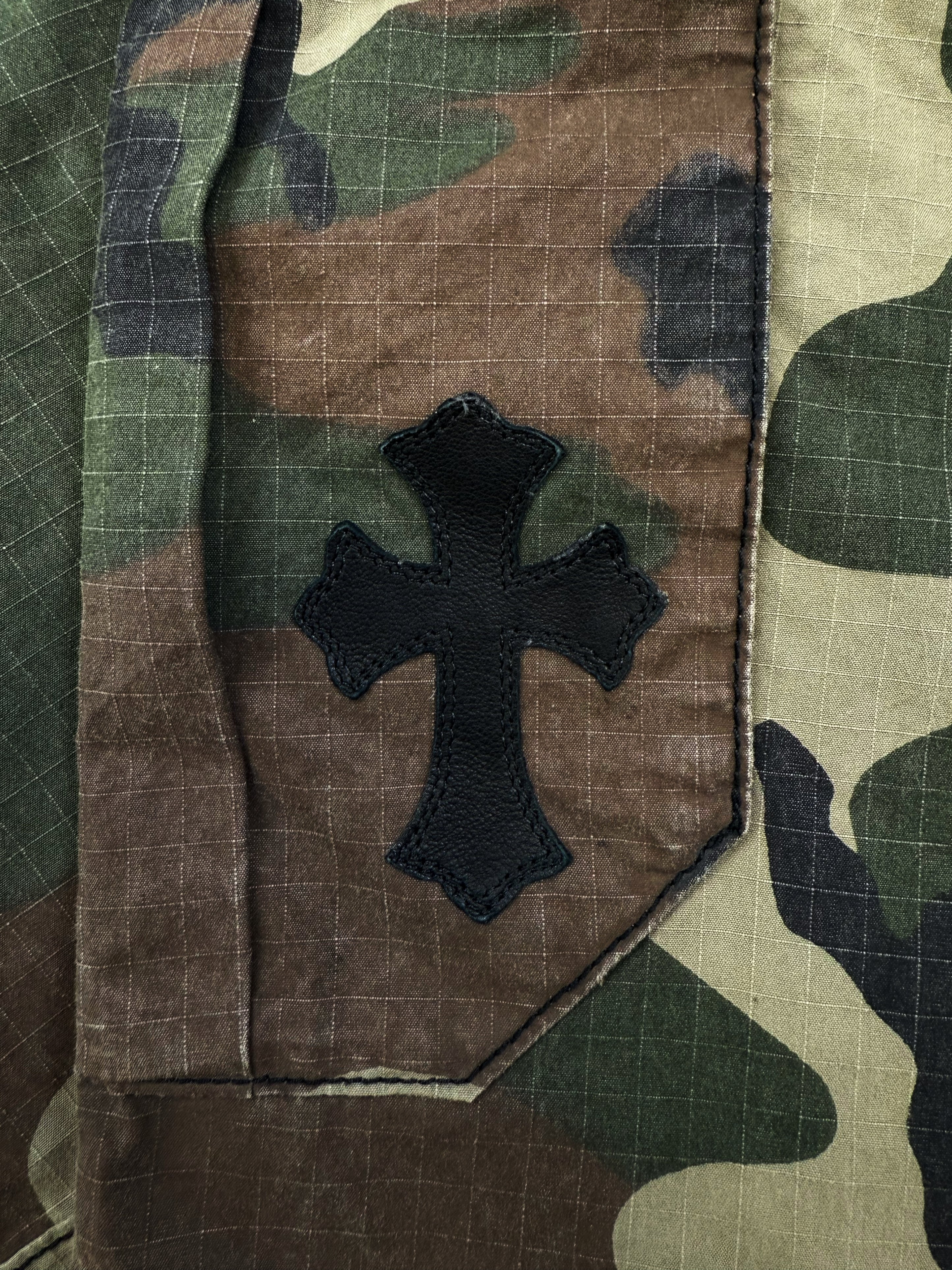 Chrome Hearts Leather Cross Patch Camo Multi Pocket Cargo Pants