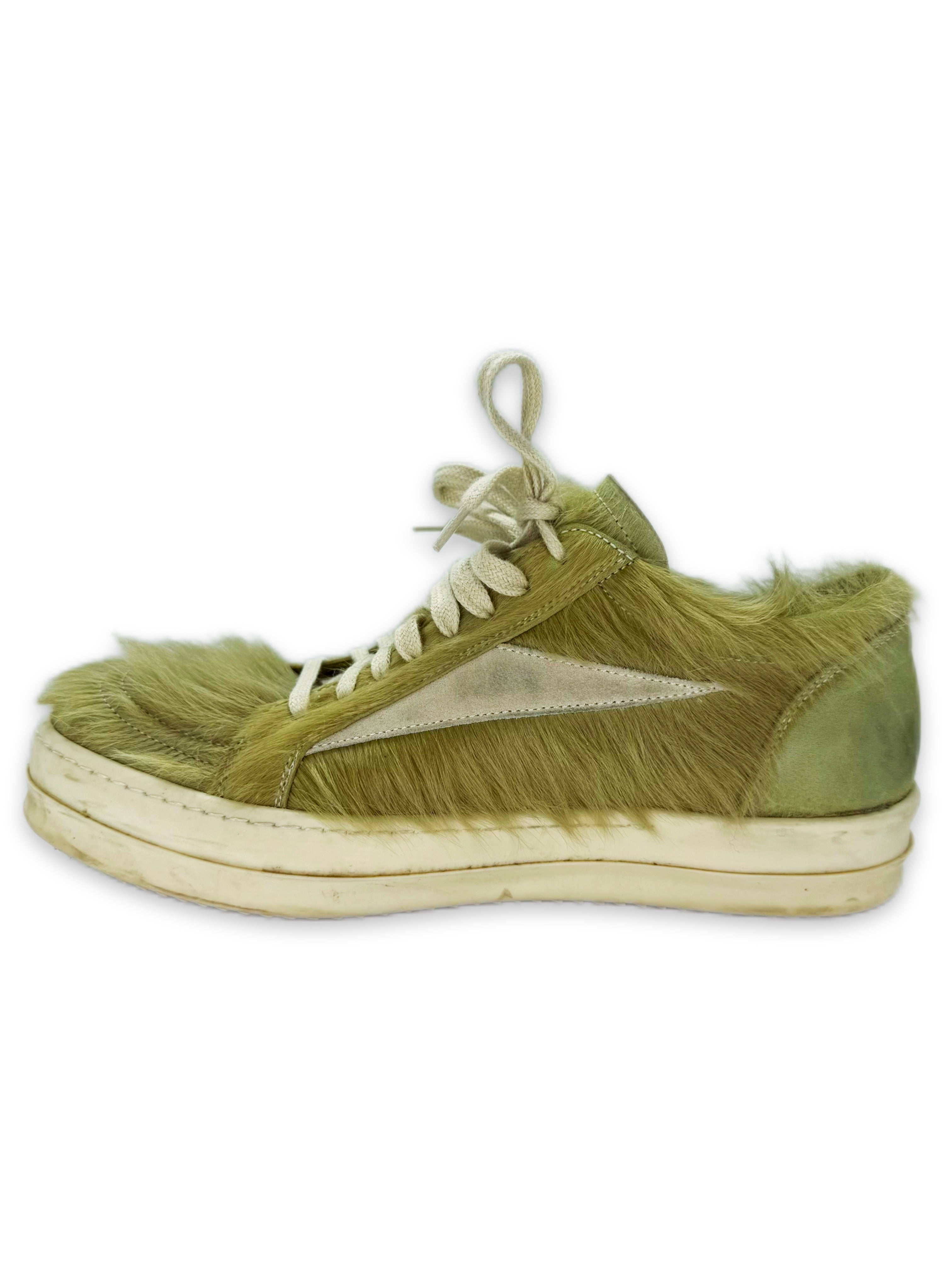 Rick Owens Green Pony Fur Vans Low-top Leather Sneakers