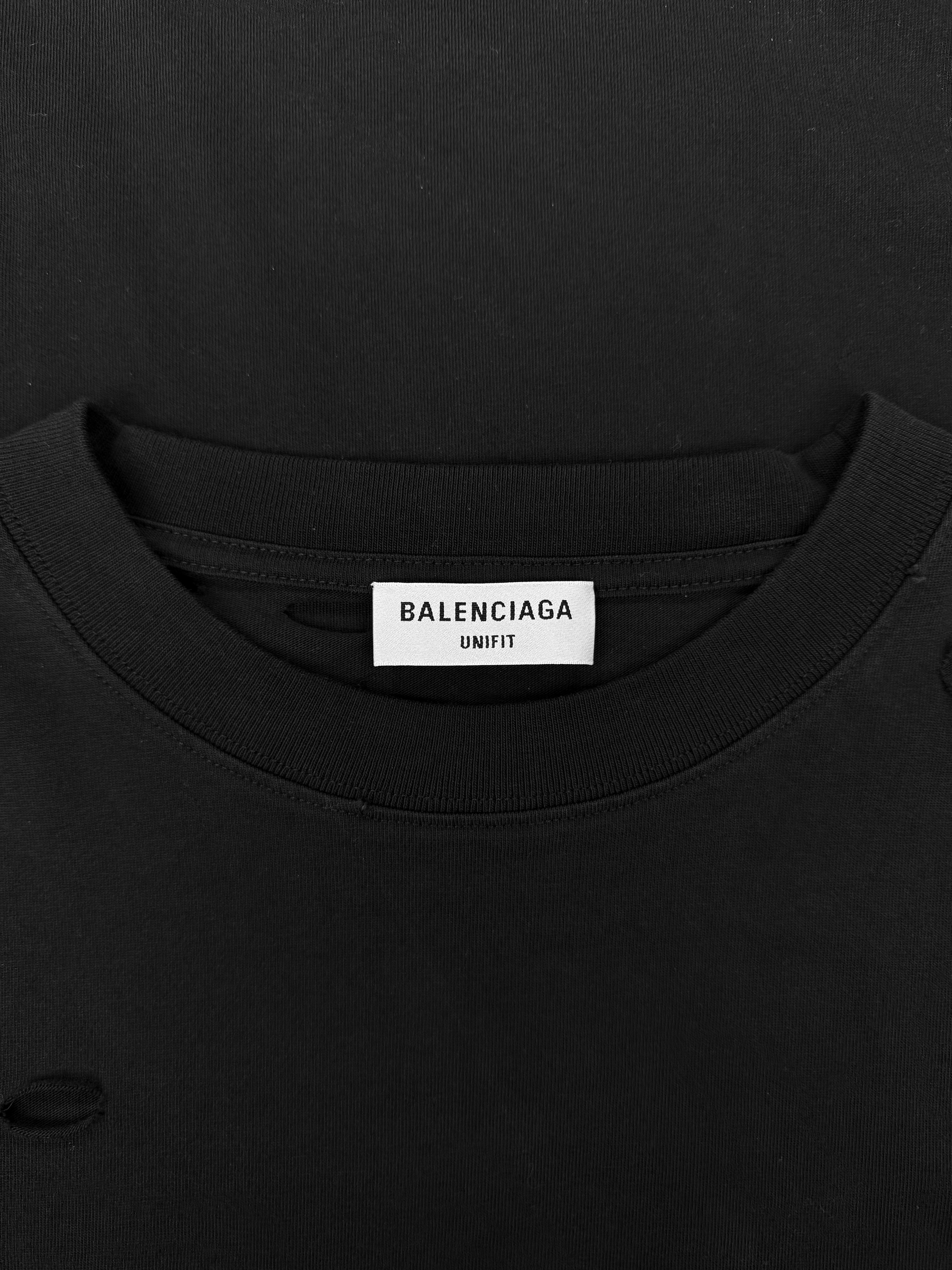 AW21 Balenciaga Distressed ‘Caps’ Logo Black T-Shirt