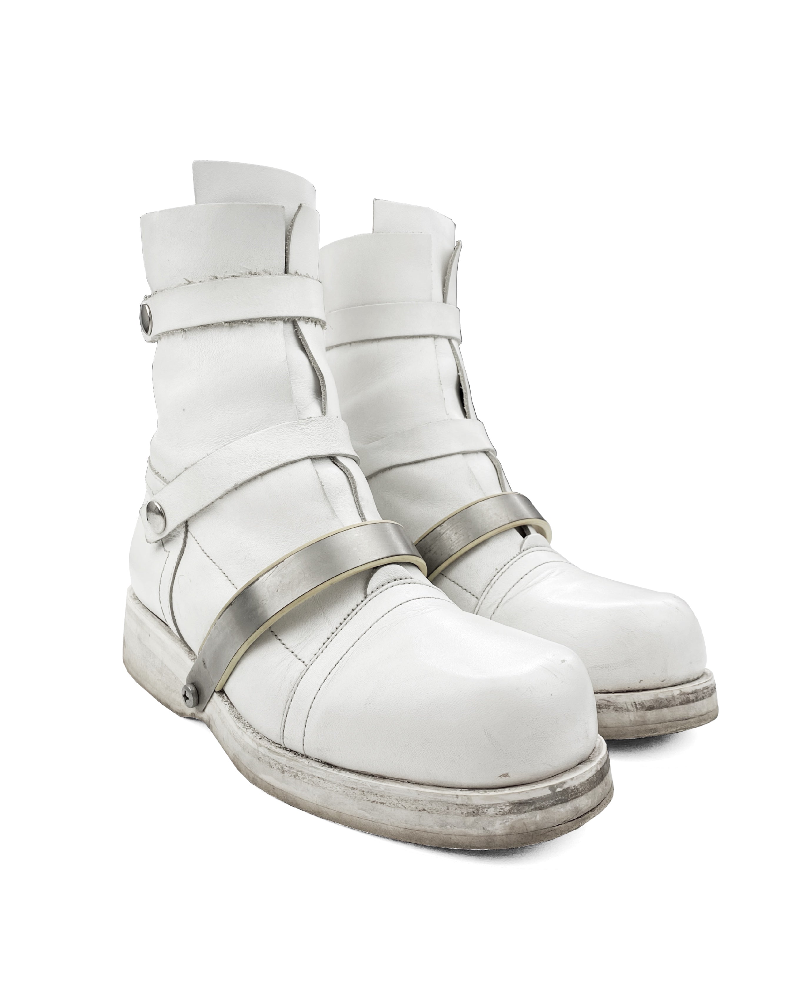 AW97 Dirk Bikkembergs White Leather Strapped Combat Boots
