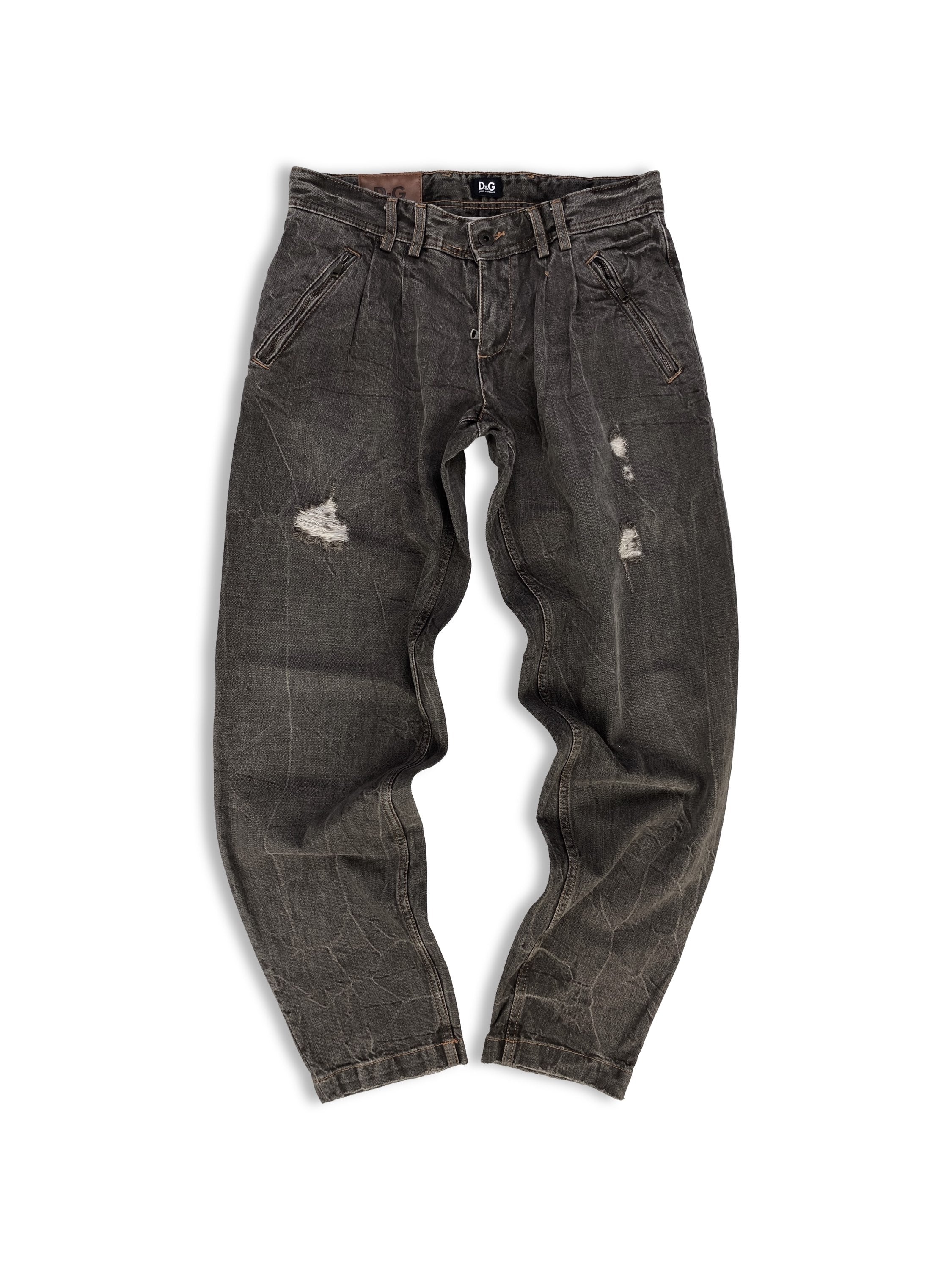 00s Dolce & Gabbana Ash Wash Multi-zip Wide Cut Denim