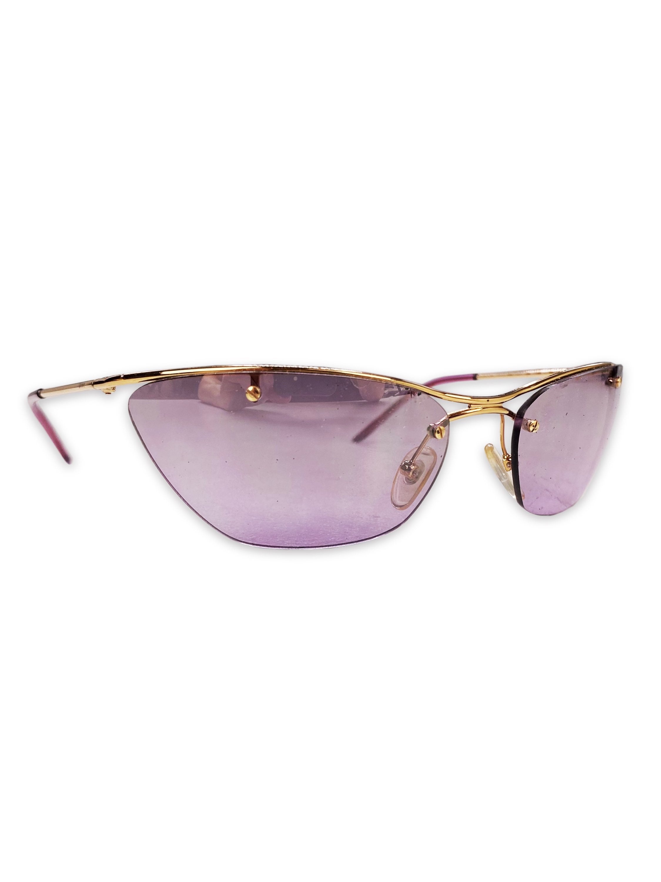 00s Dior Violet Tint Skinny Frame Rimless Sunglasses