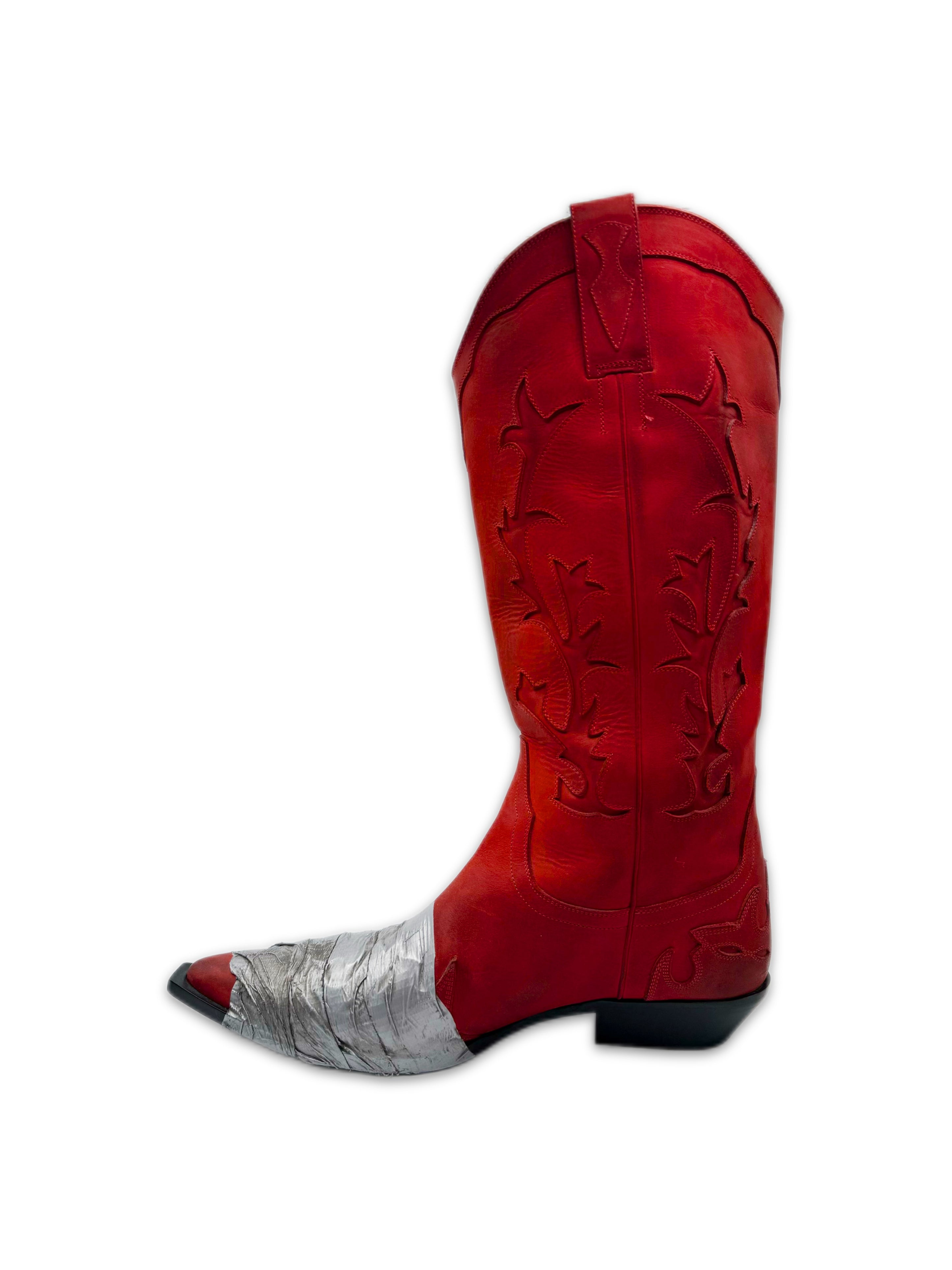 Enfants Riches Deprimes ‘Duct Tape’ Red Suede Cowboy Western Boots