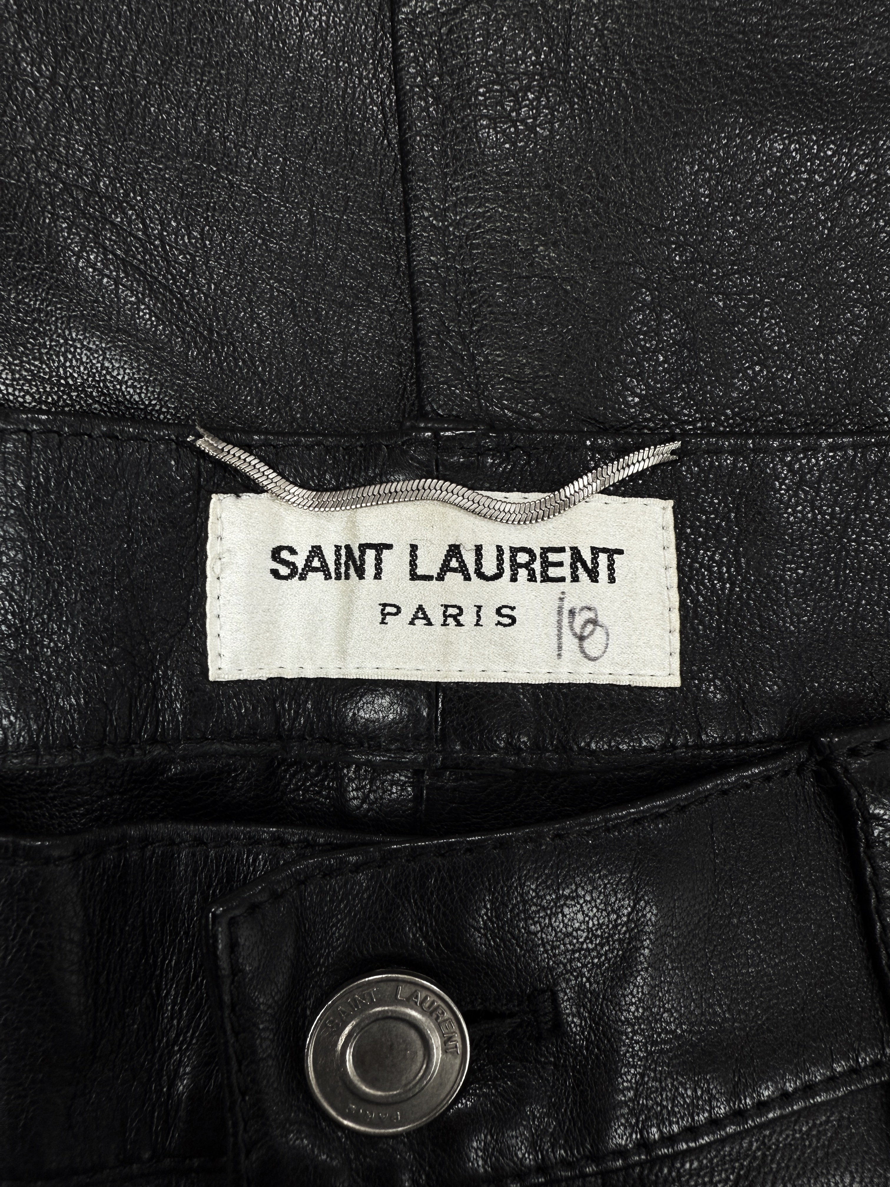 AW14 Saint Laurent Paris Studded Black Lambskin Leather Pants
