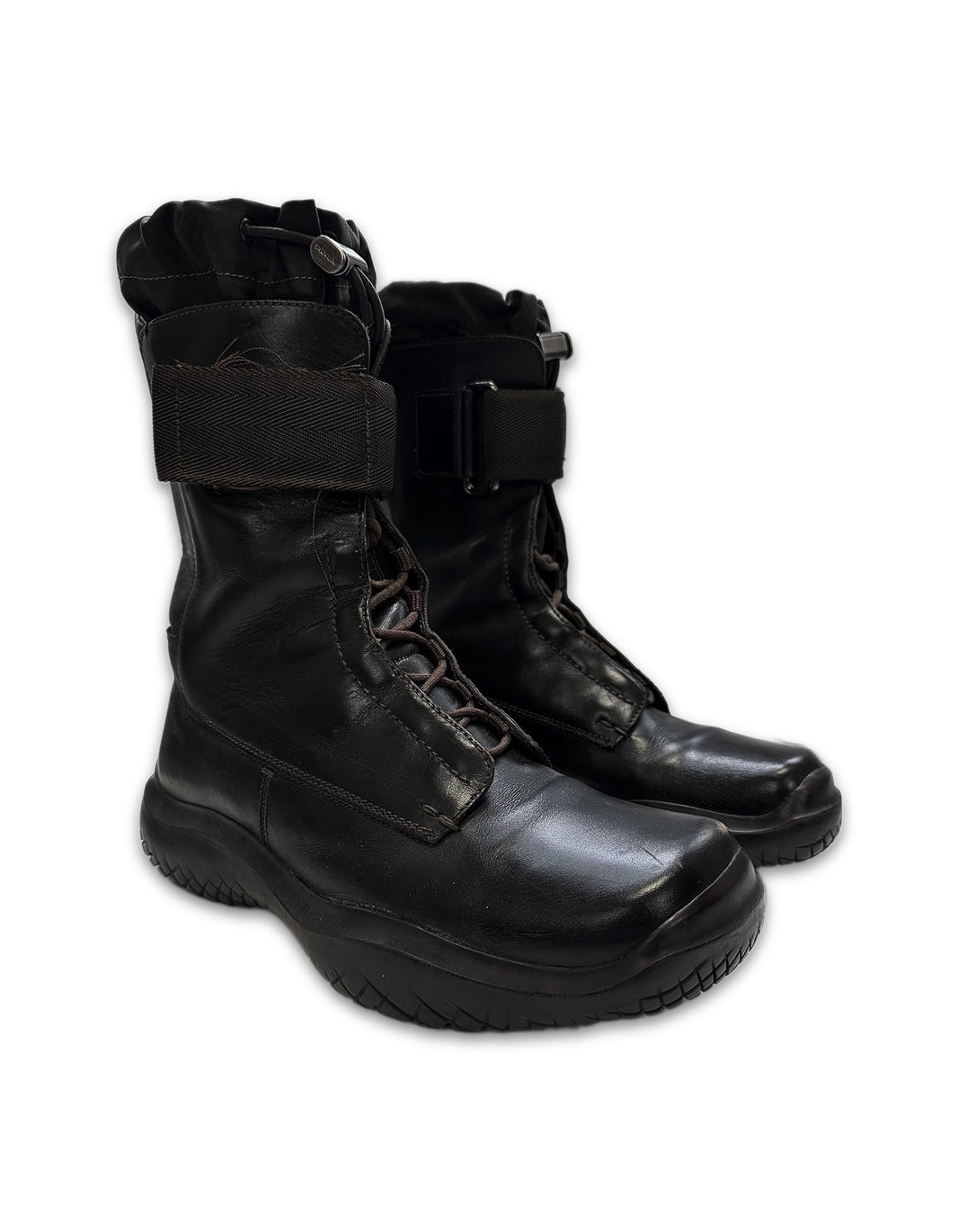 00s Prada High-top Brown Leather Silver Hiking Boots
