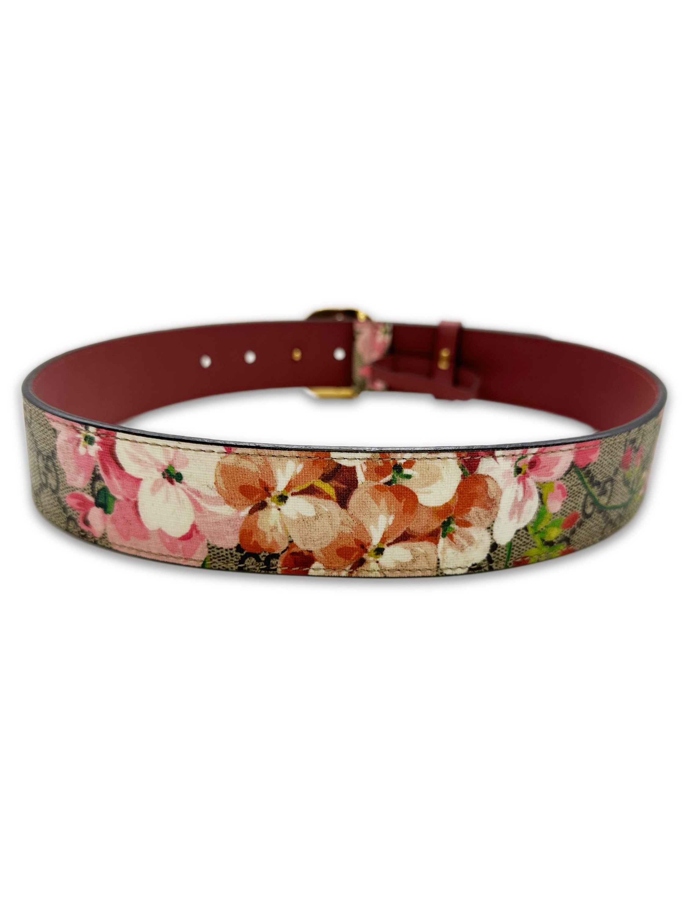 Gucci Floral Monogram Gold ‘GG’ Buckle Leather Belt