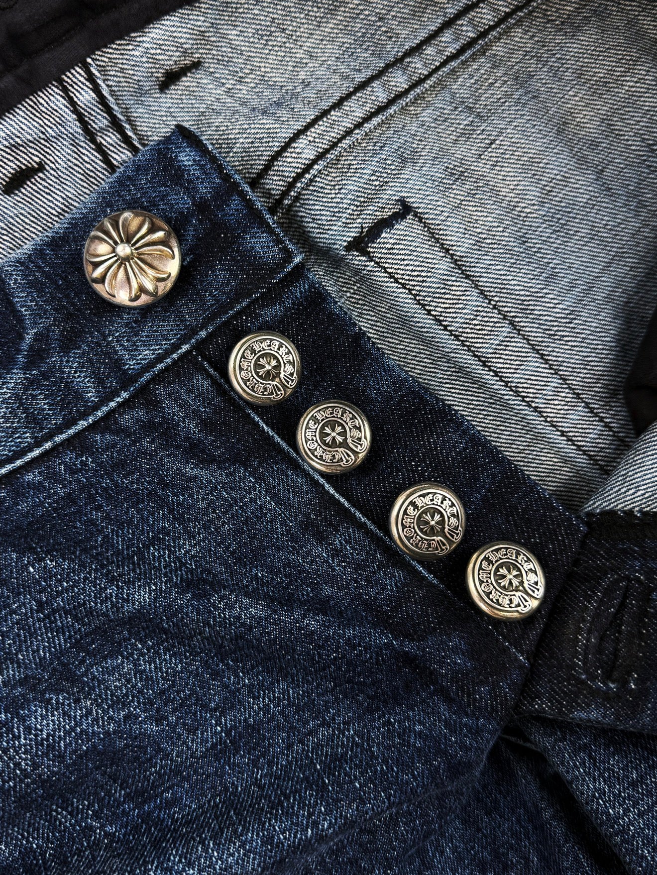 Chrome Hearts Flared Leg Blue Wash .925 Silver Denim Jeans