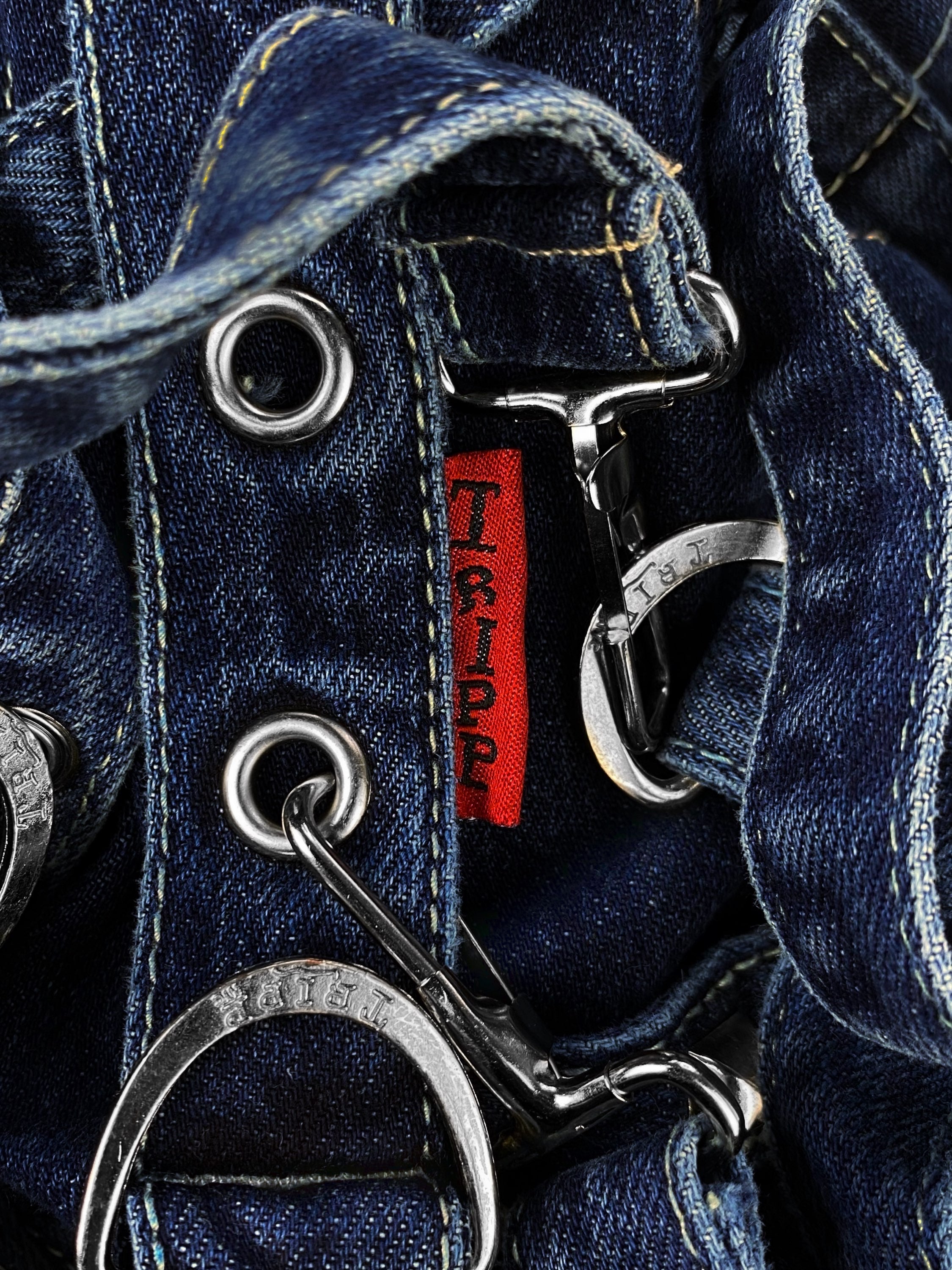 00s Tripp NYC ‘Raver’ Bondage Strap Flared Cut Indigo Denim