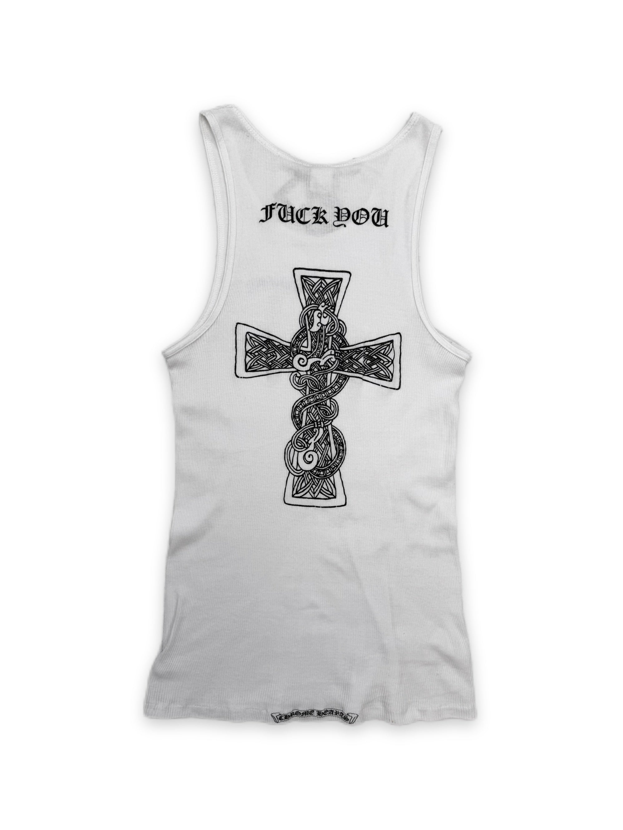 Chrome Hearts ‘Fuck You’ Cross White Ribbed Wife Beater Tank-top