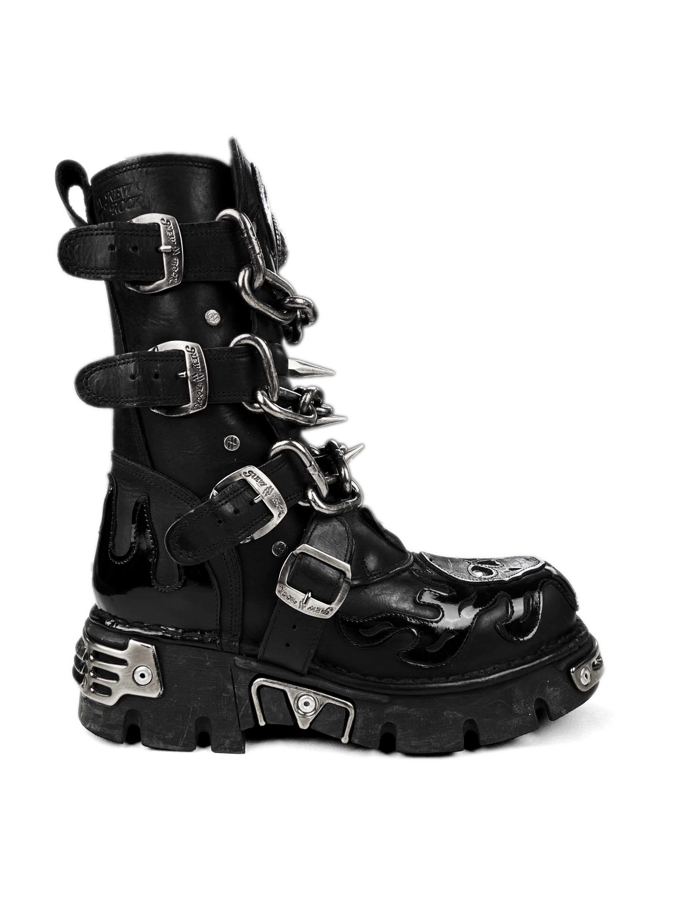 00s New Rock ‘Skull’ Spiked Chainlink Leather Platform Boots