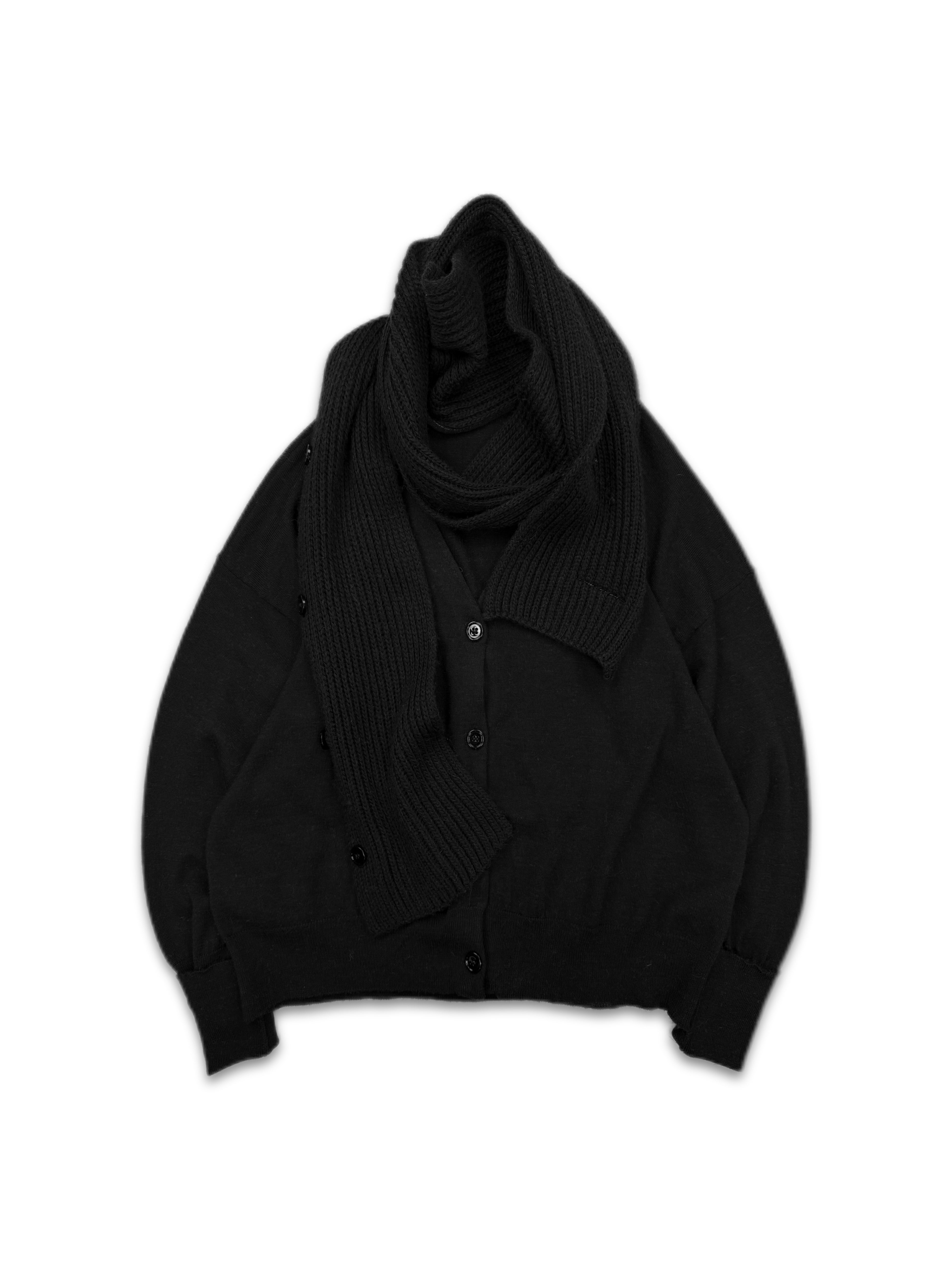 SS22 Maison Margiela Scarf Hybrid Black Knitted Cardigan