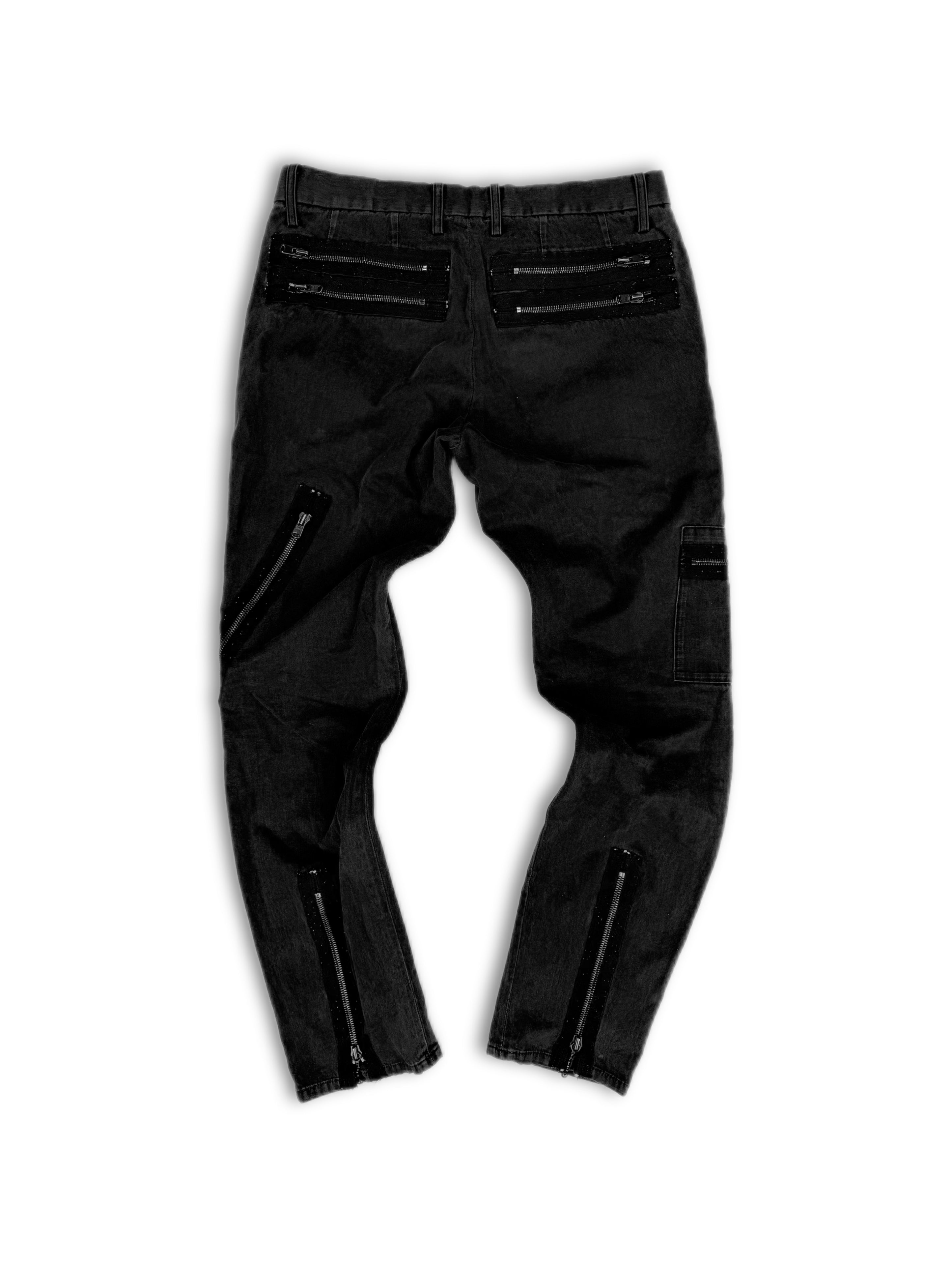 SS04 Number (N)ine Multi-zip Black Slim Cut Cargo Pants