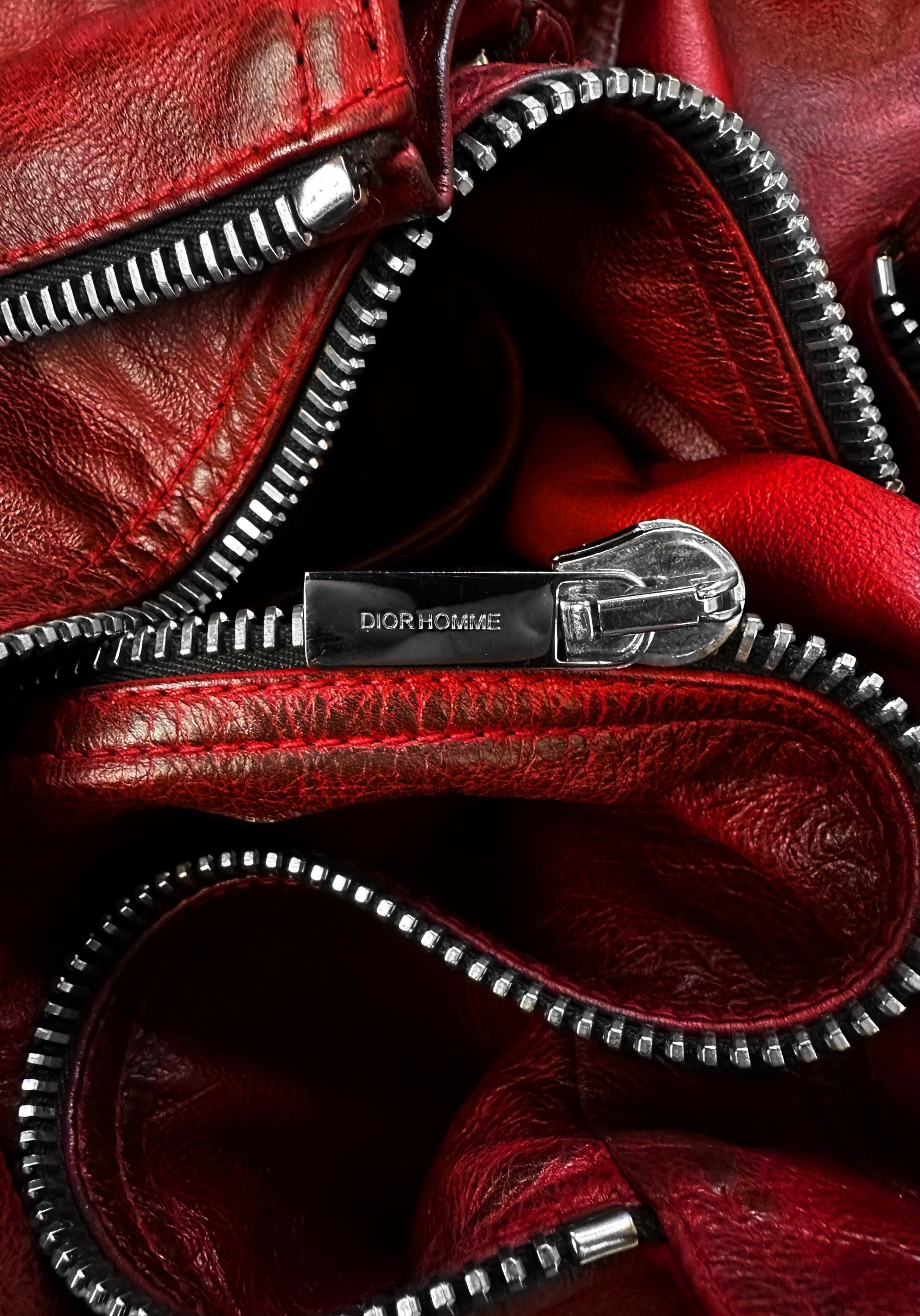 Dior Homme ‘Ribbed’ Blood Red Patina Leather Biker Jacket