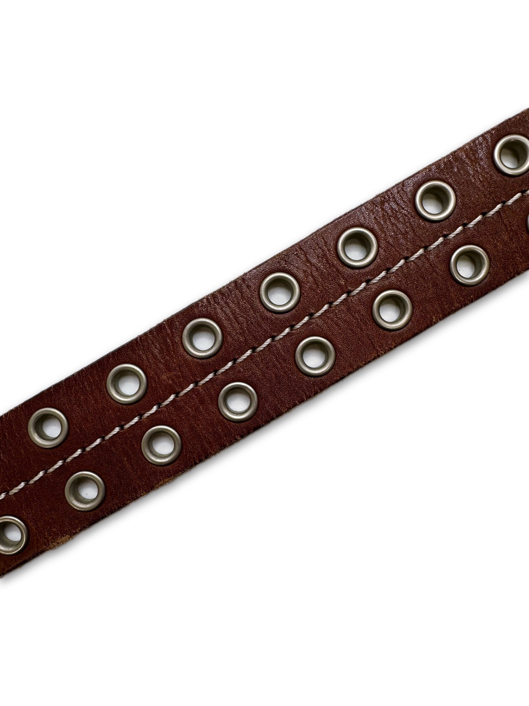 00s Tornado Mart ‘Eyelet’ Brown Leather Silver Buckle Belt