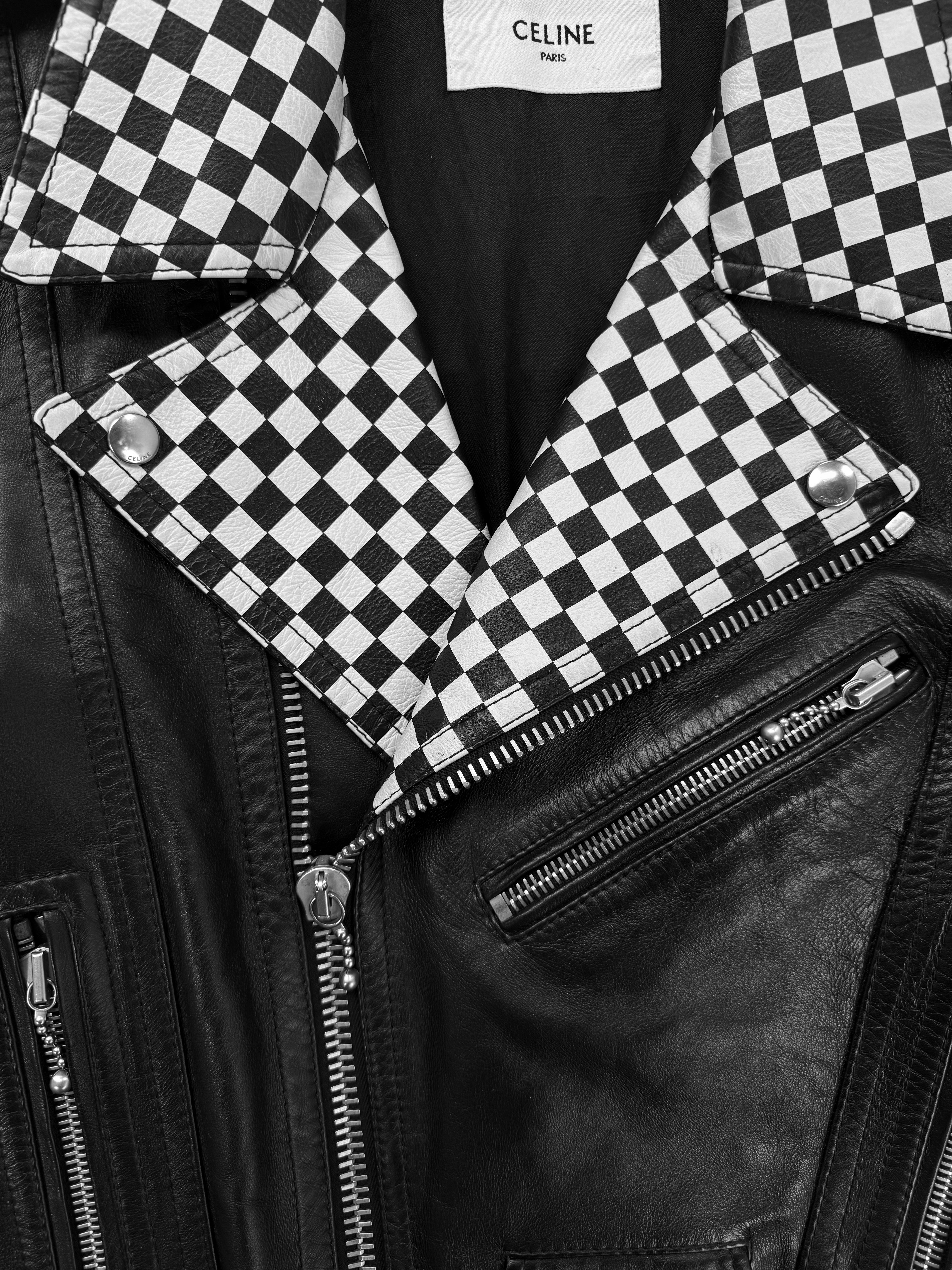 AW19 CELINE BY HEDI SLIMANE CHECKERED STUDDED ELBOW ZIP LEATHER