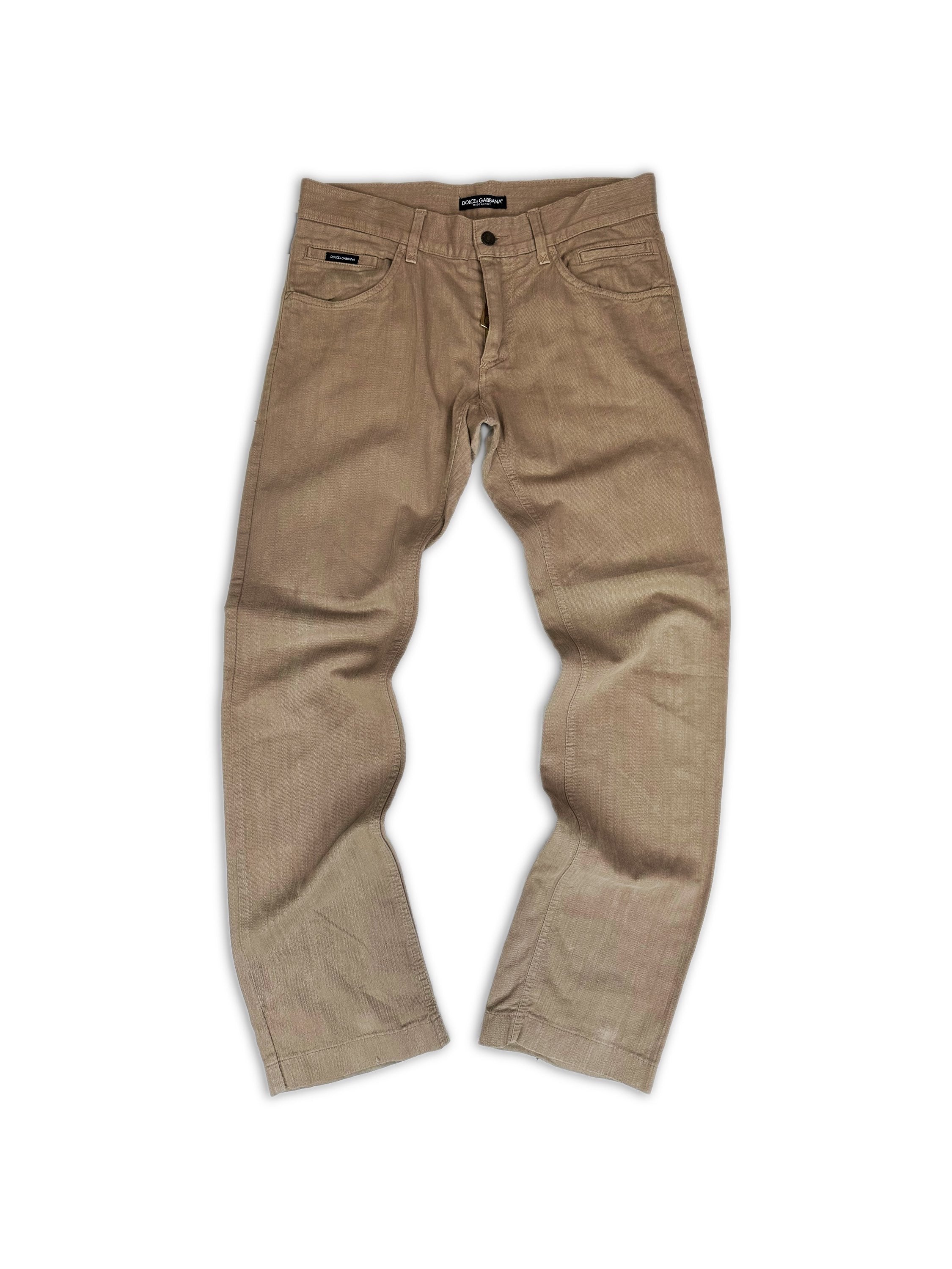 00s Dolce & Gabbana Beige ‘Big Zipper’ Gold Denim