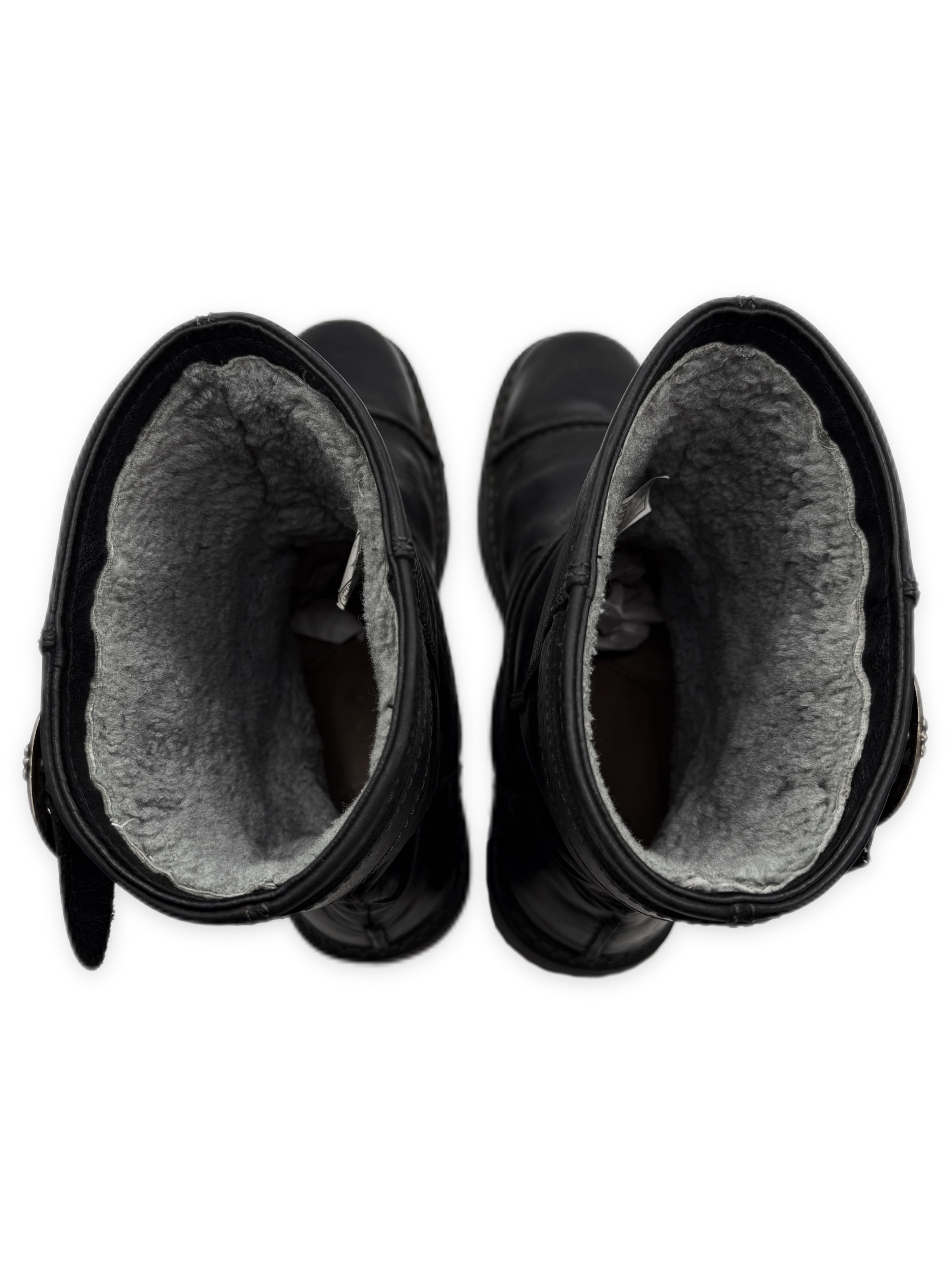 Chrome Hearts x Uggs Shearling Lined Gunslinger Buckle Black Leather Boots
