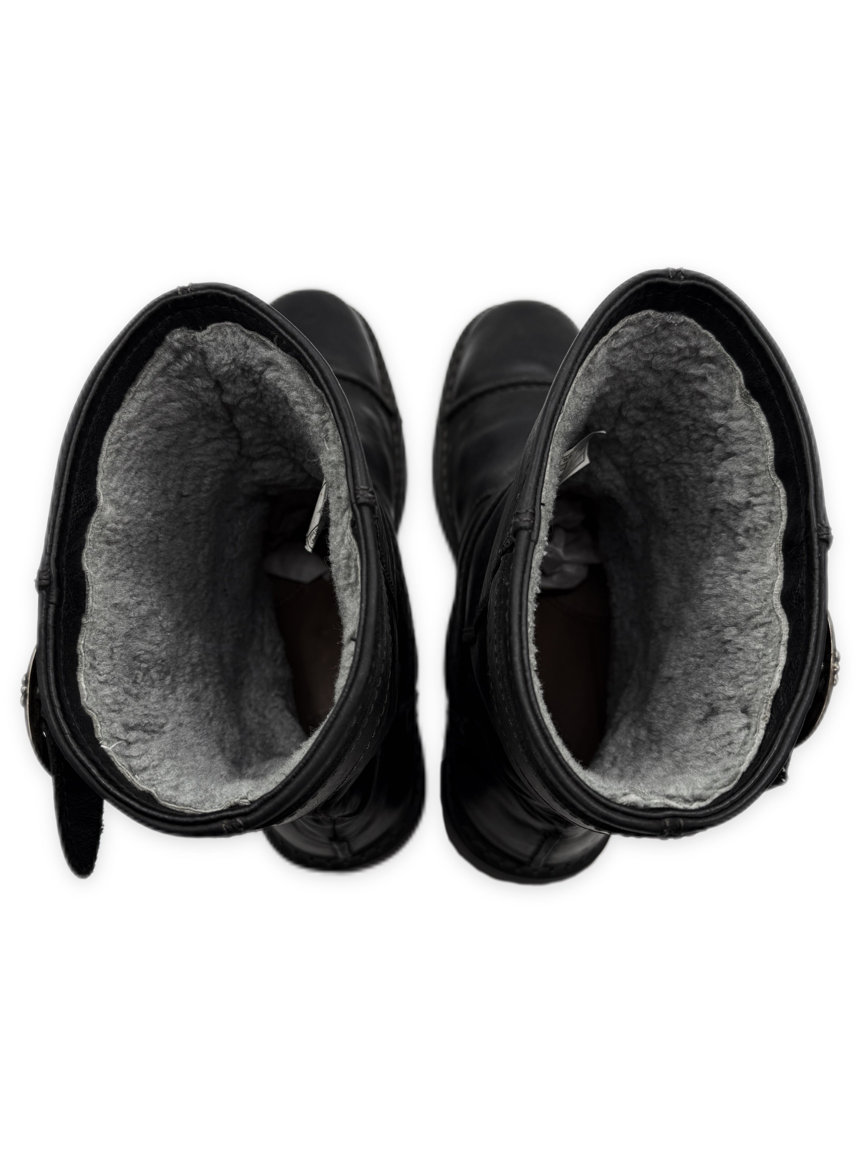 Chrome Hearts x Uggs Shearling Lined Gunslinger Buckle Black Leather Boots