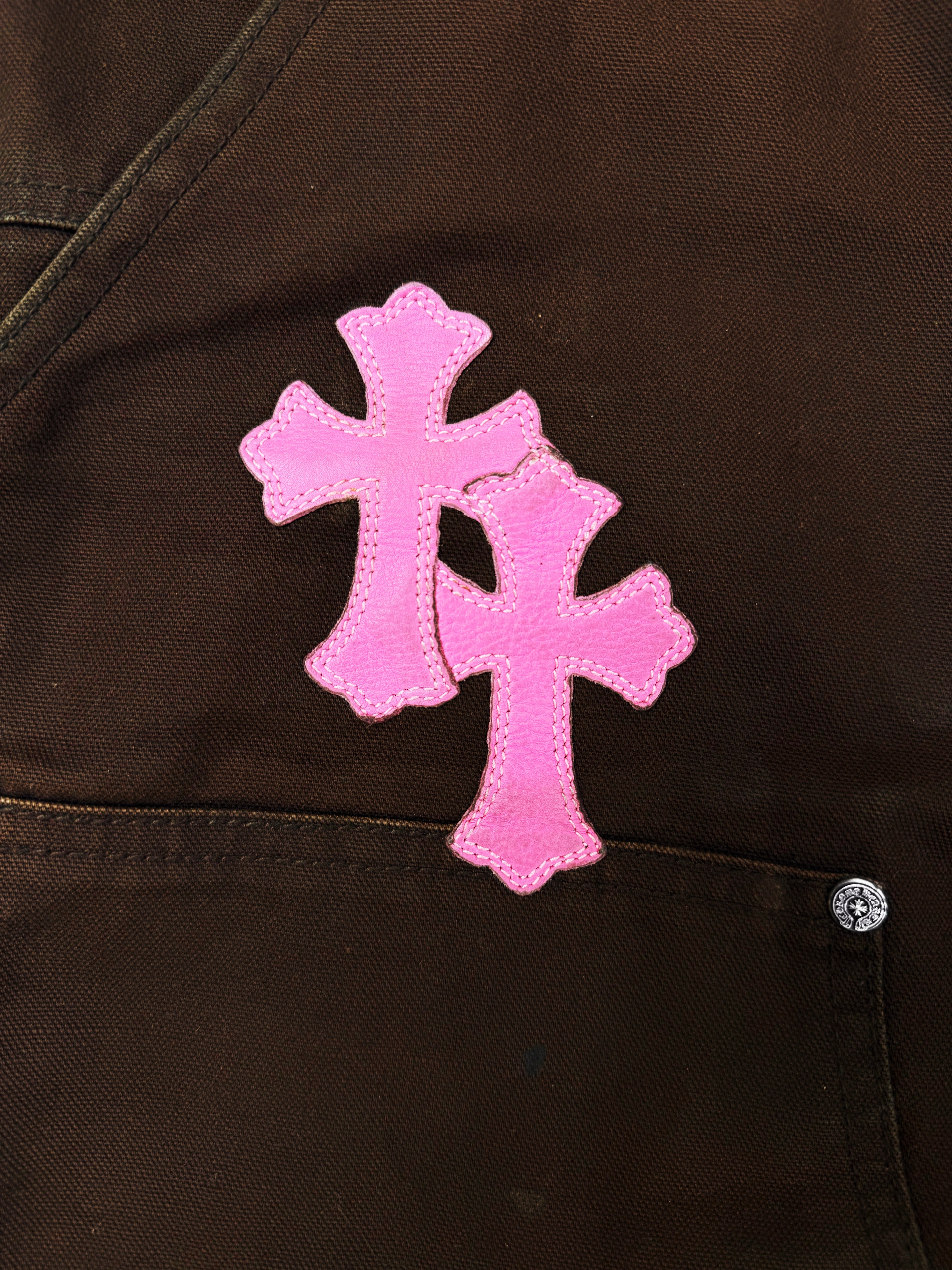 Chrome Hearts 12 Pink Cross Patch Brown Double Knee Carpenter Pants