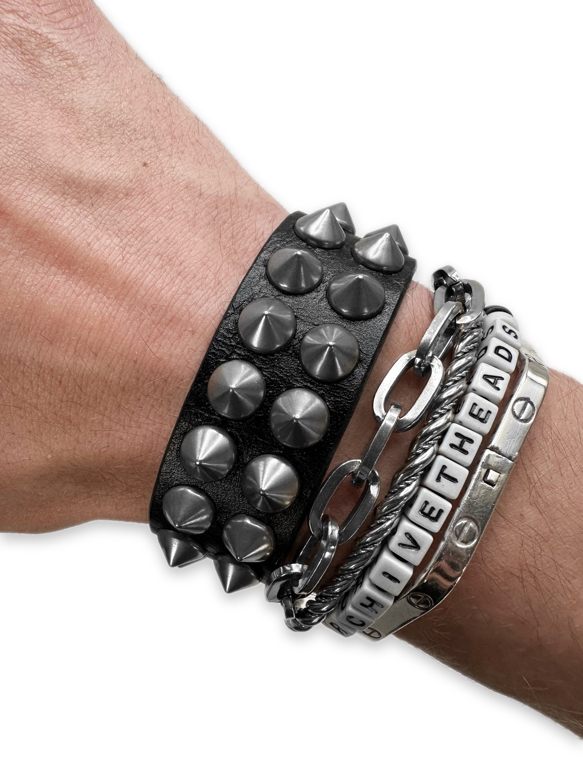 Saint Laurent Paris Black Leather Studded Punk Bracelet