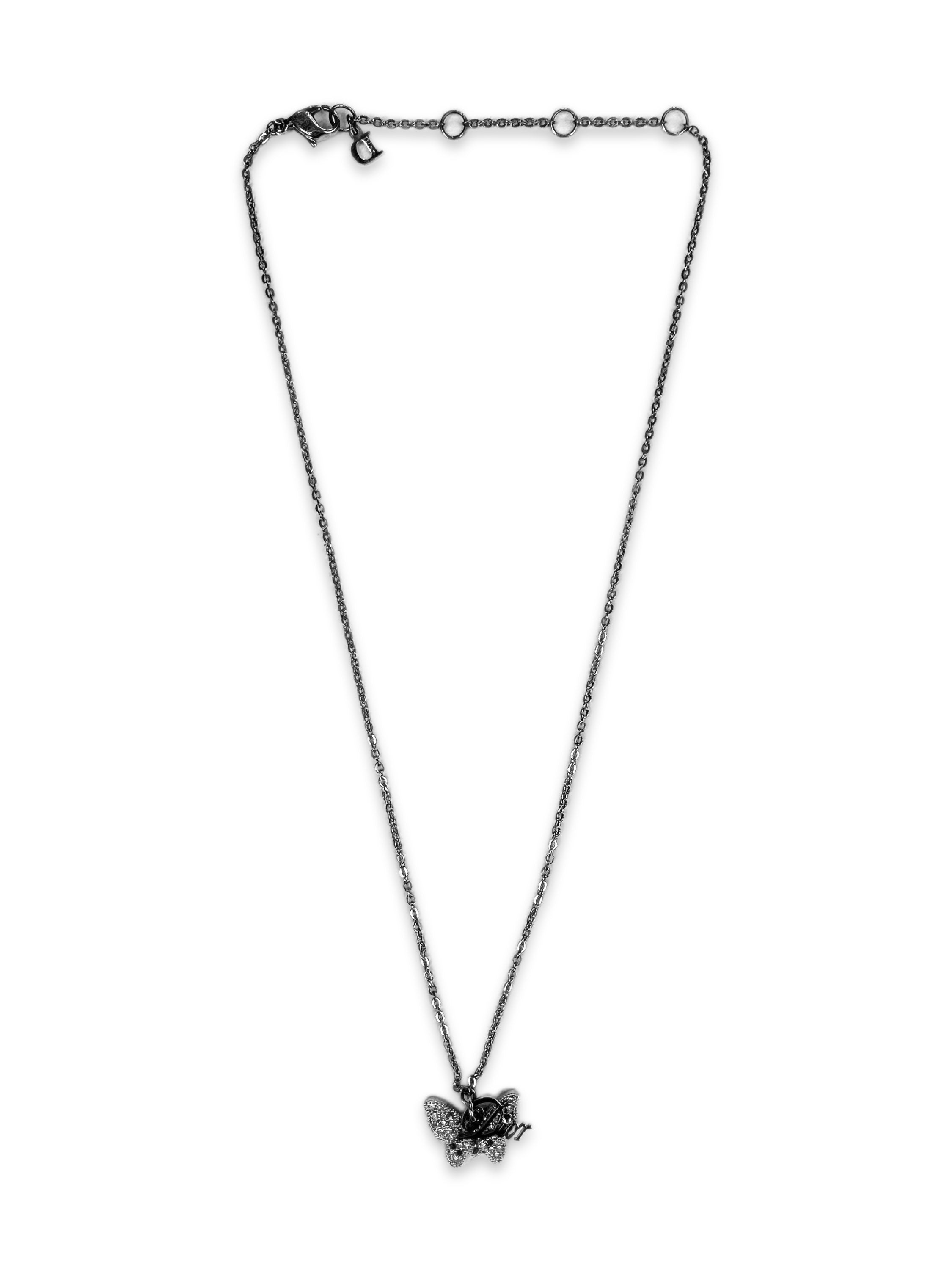 00s Dior Swarovski Crystal Butterfly Cursive Pendant Necklace