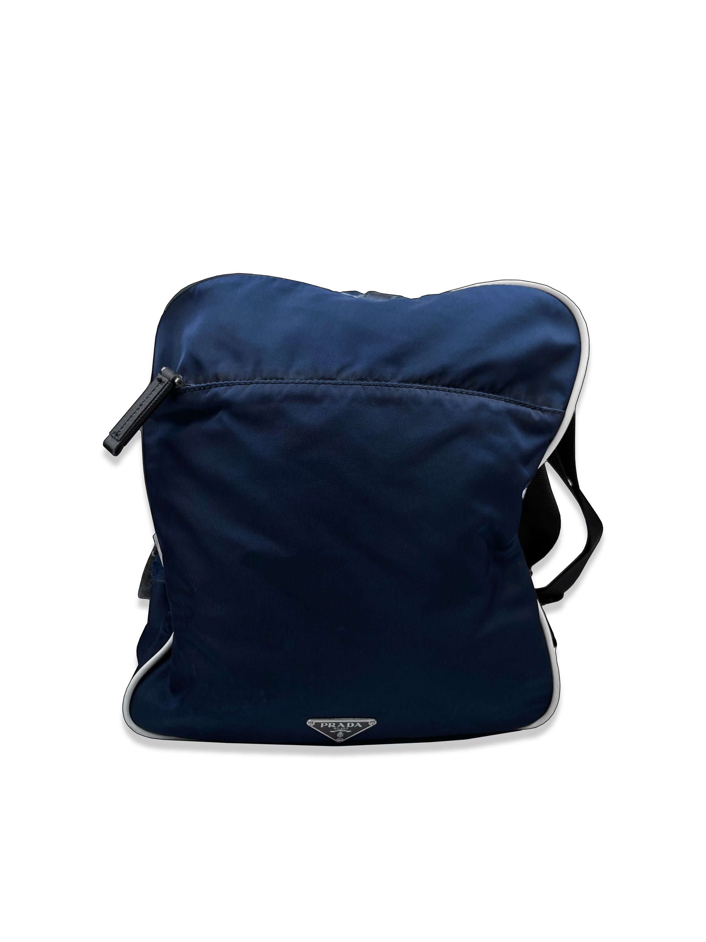 Prada Crossbody Zippered Nylon Navy Blue Duffle Bag