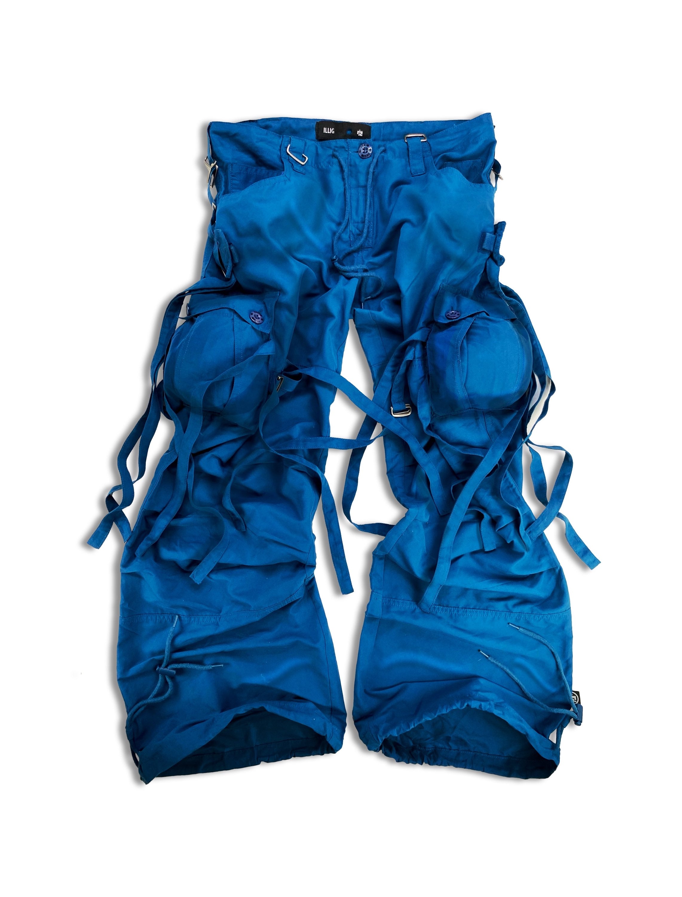 00s Illig ‘Parachute’ Bondage Multi Pocket Sky Blue Cargo Pants