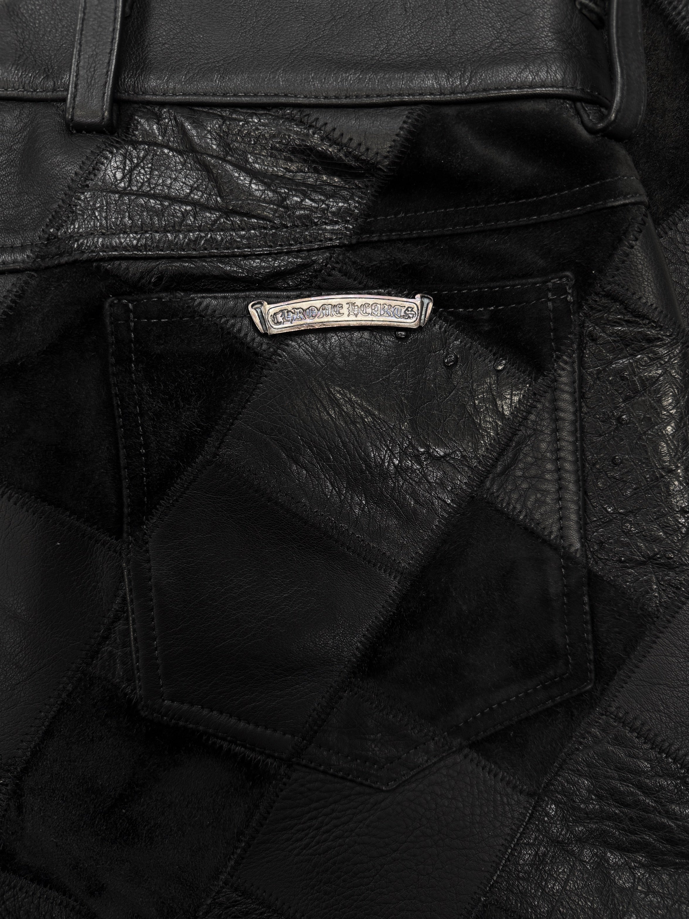 Chrome Hearts 1/1 Ostrich Leather Cross Patch Checkered Pants