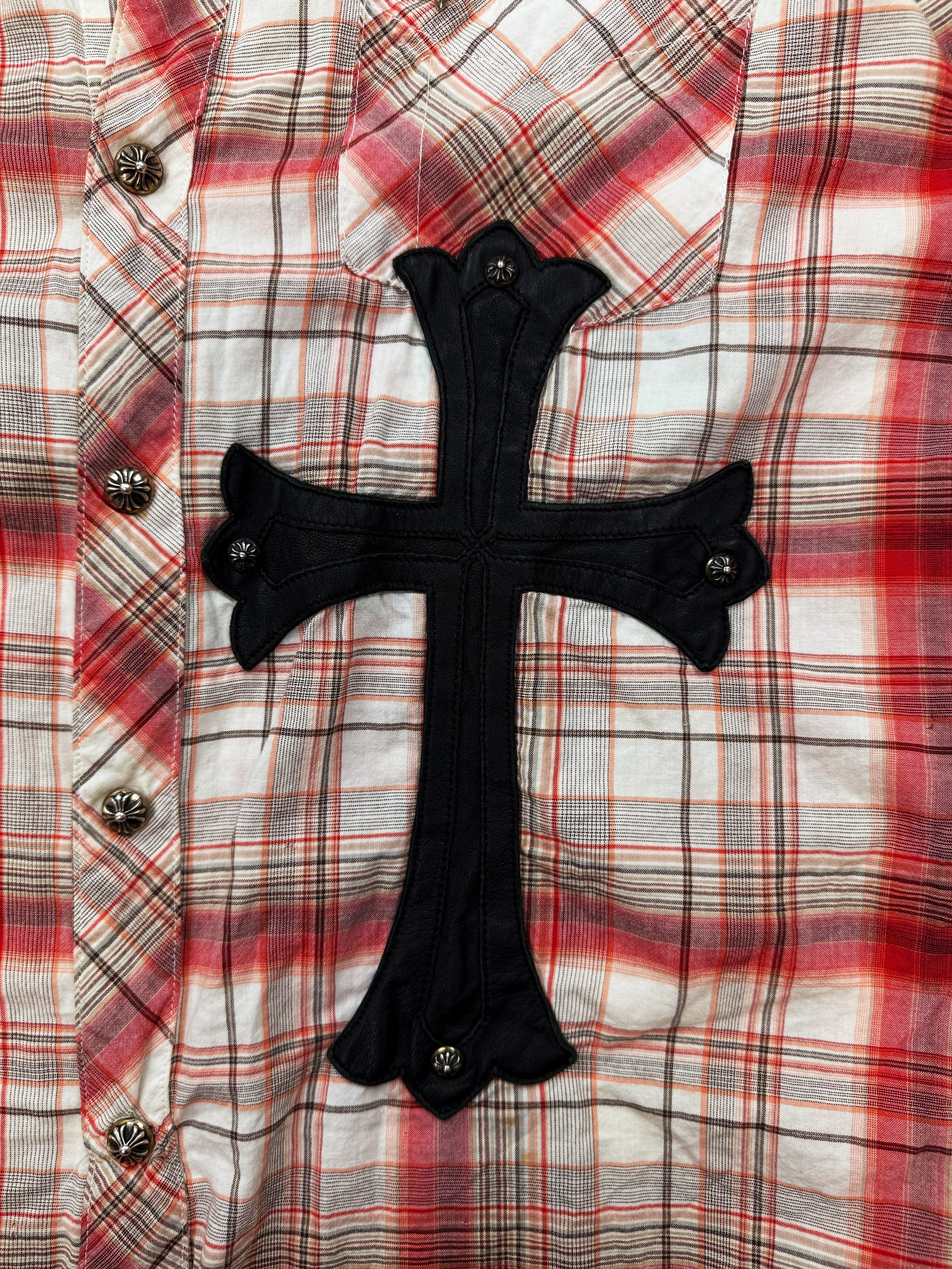 Chrome Hearts Large Cross Patch Leather Button Up Flannel