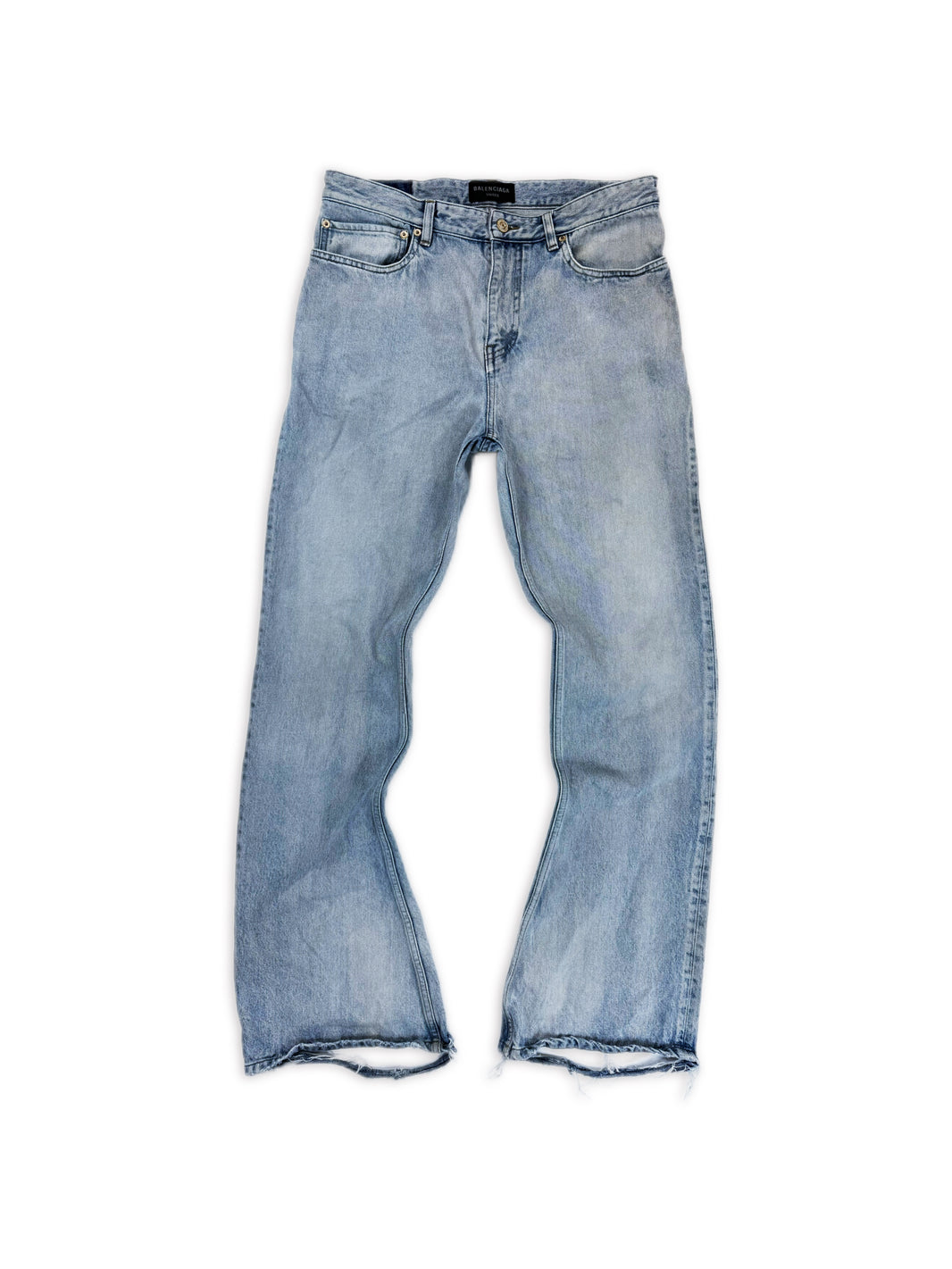 SS23 Balenciaga Light Blue Wash Flared Distressed Denim Jeans