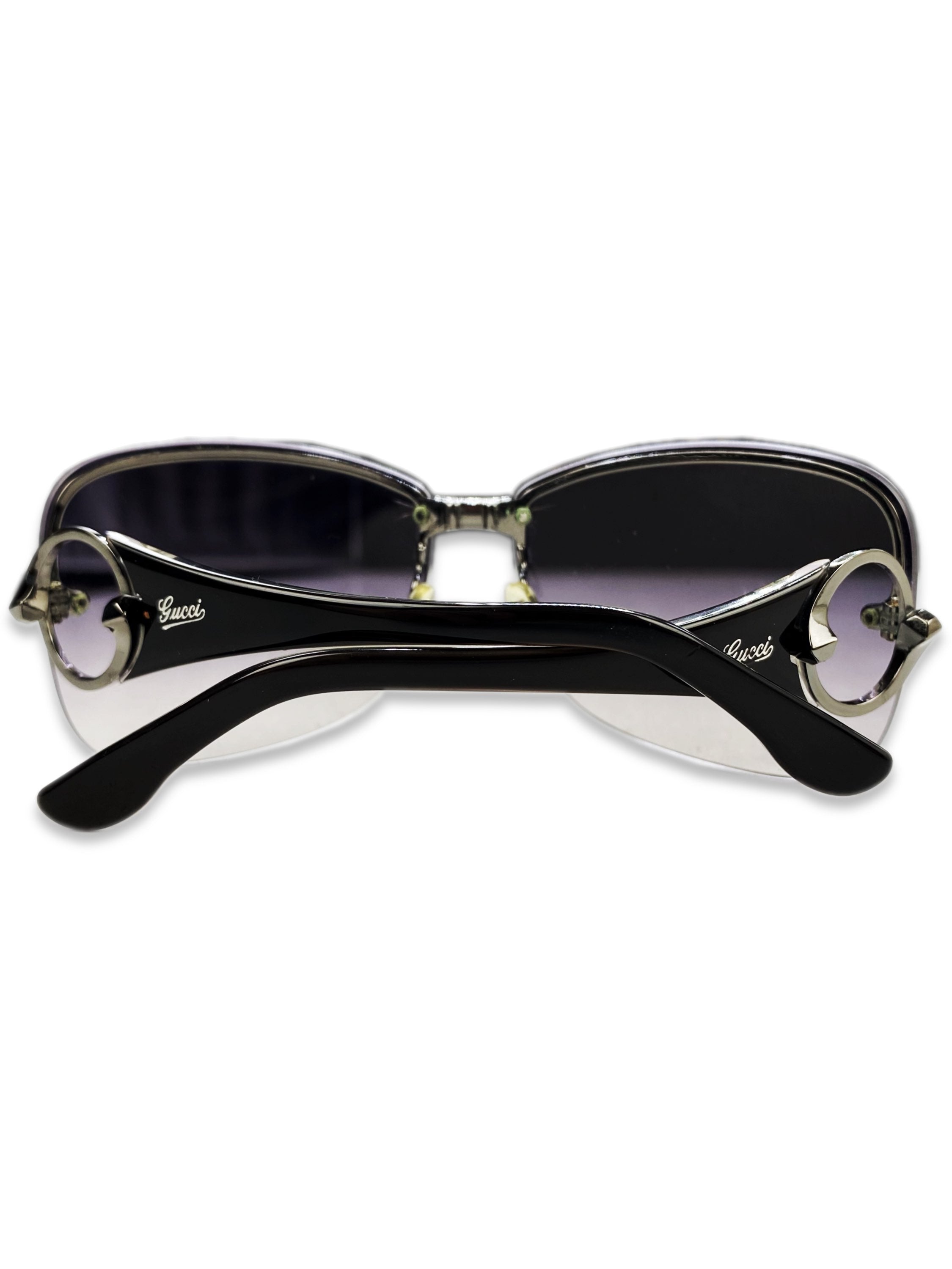 Gucci Violet Tint Rounded Black Frame Glossy Sunglasses