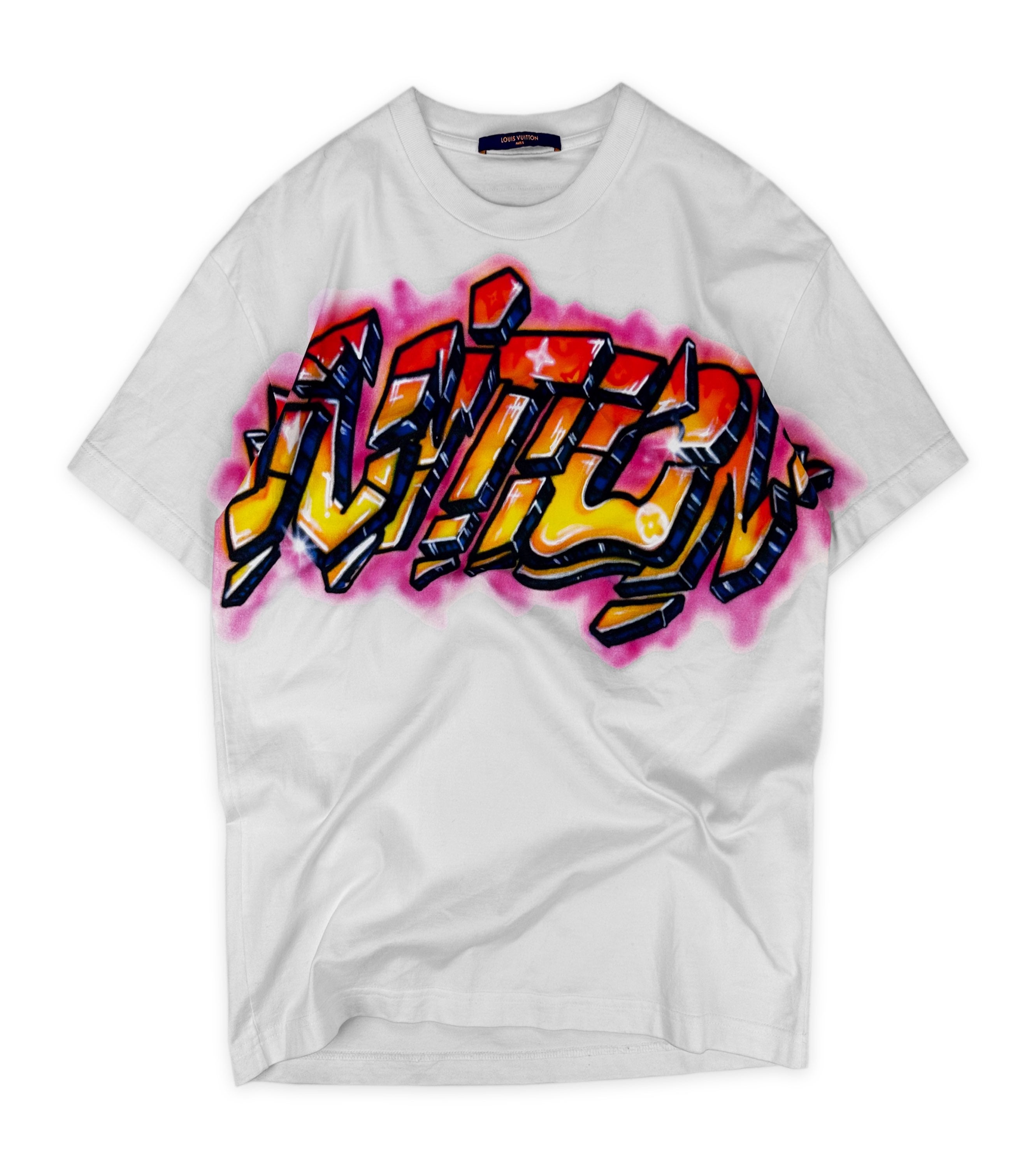 SS22 Louis Vuitton ‘Graffiti’ 3D Spray Paint White Graphic T-Shirt