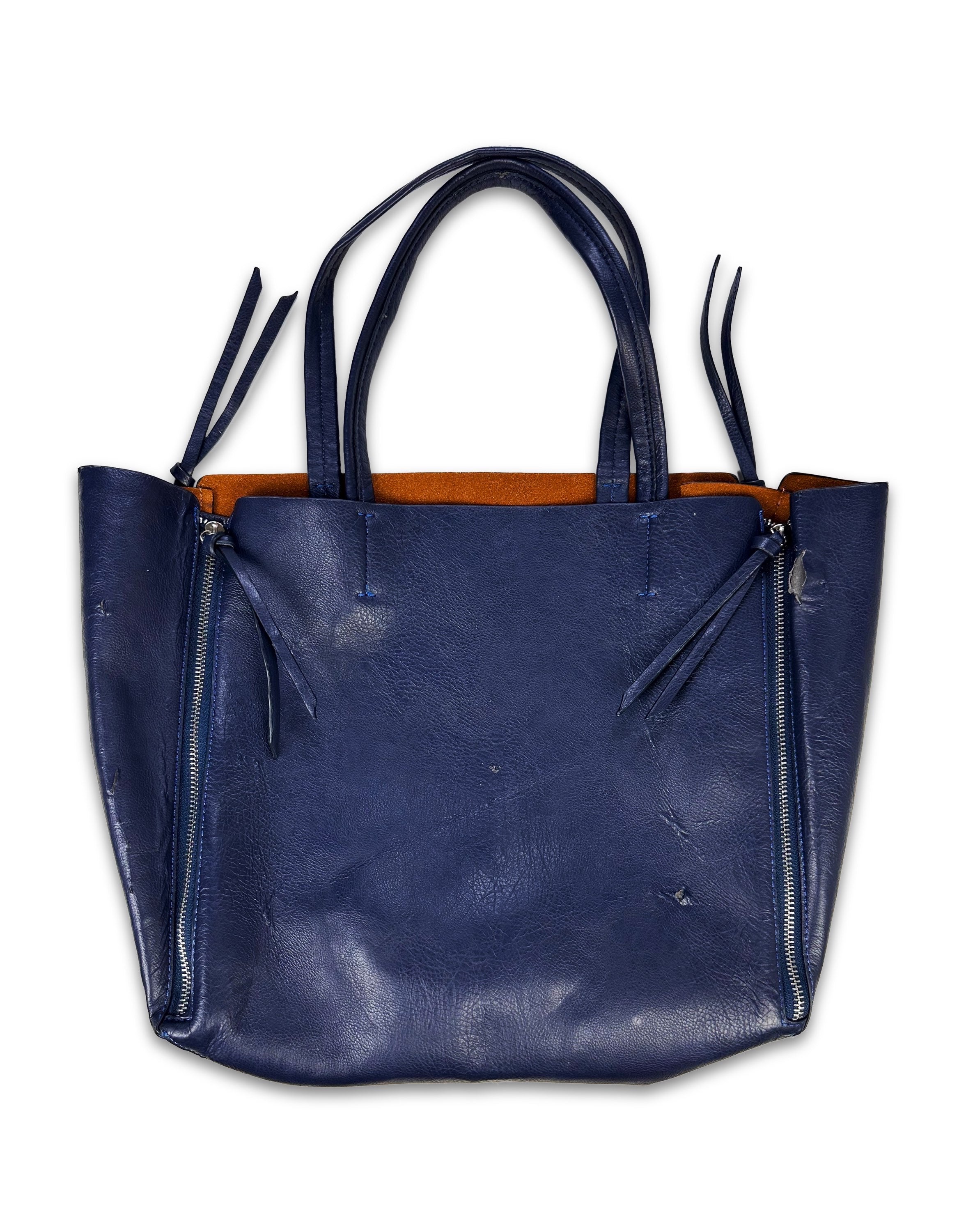 Tete Homme Navy Blue Multi-zip Leather Handbag