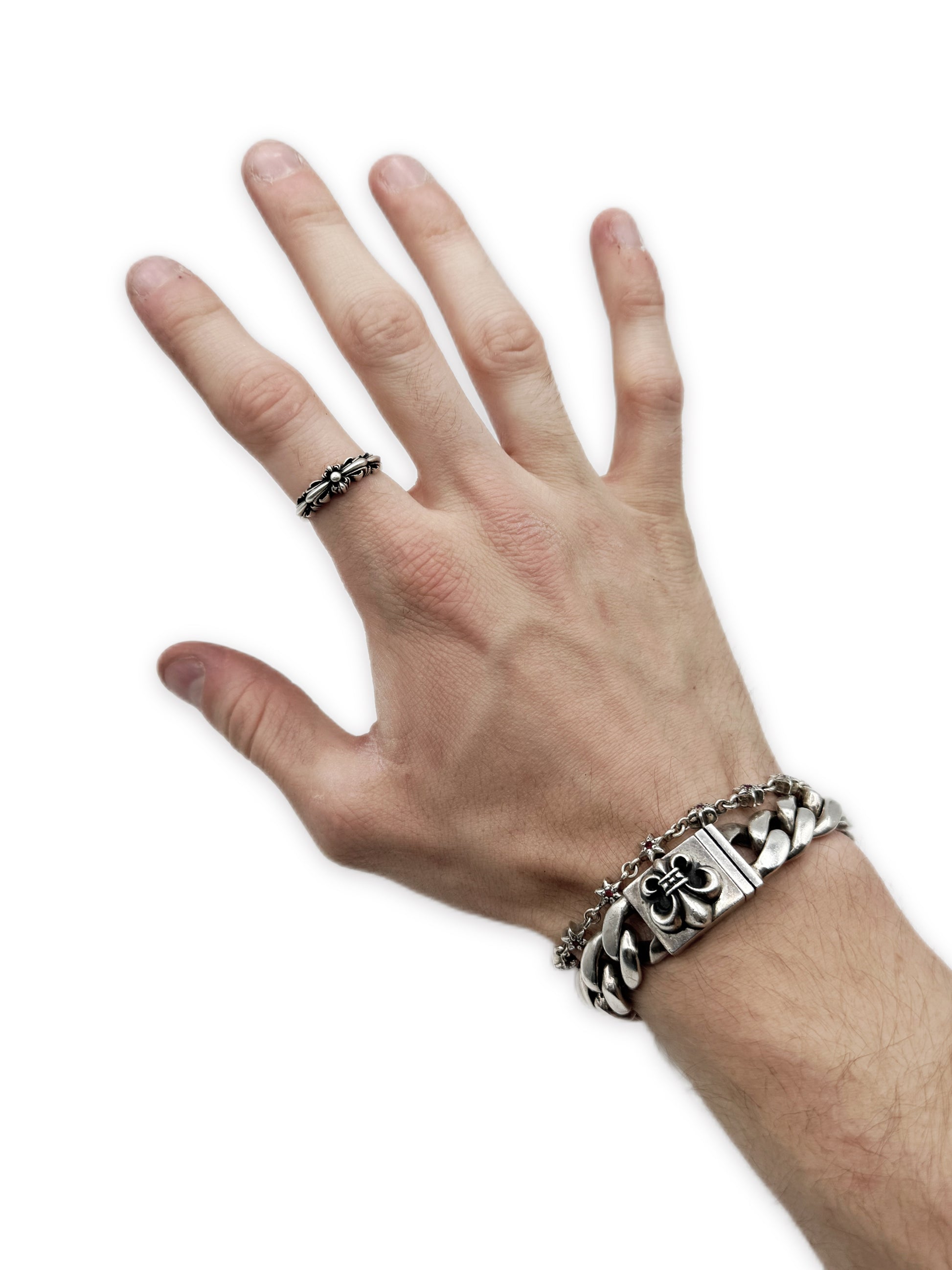 Chrome Hearts Double Baby Floral .925 Silver Etched Ring