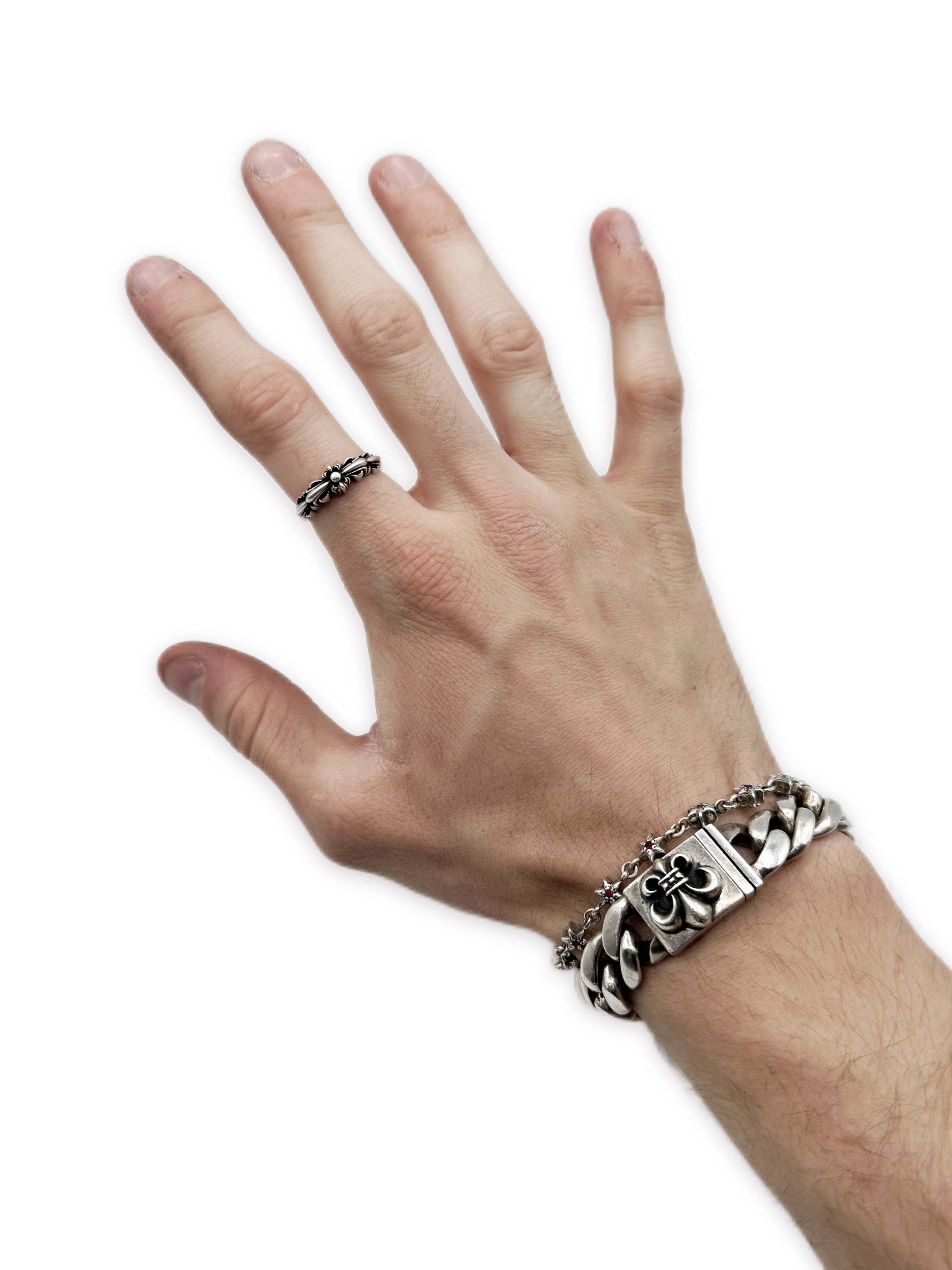 Chrome Hearts Double Baby Floral .925 Silver Etched Ring