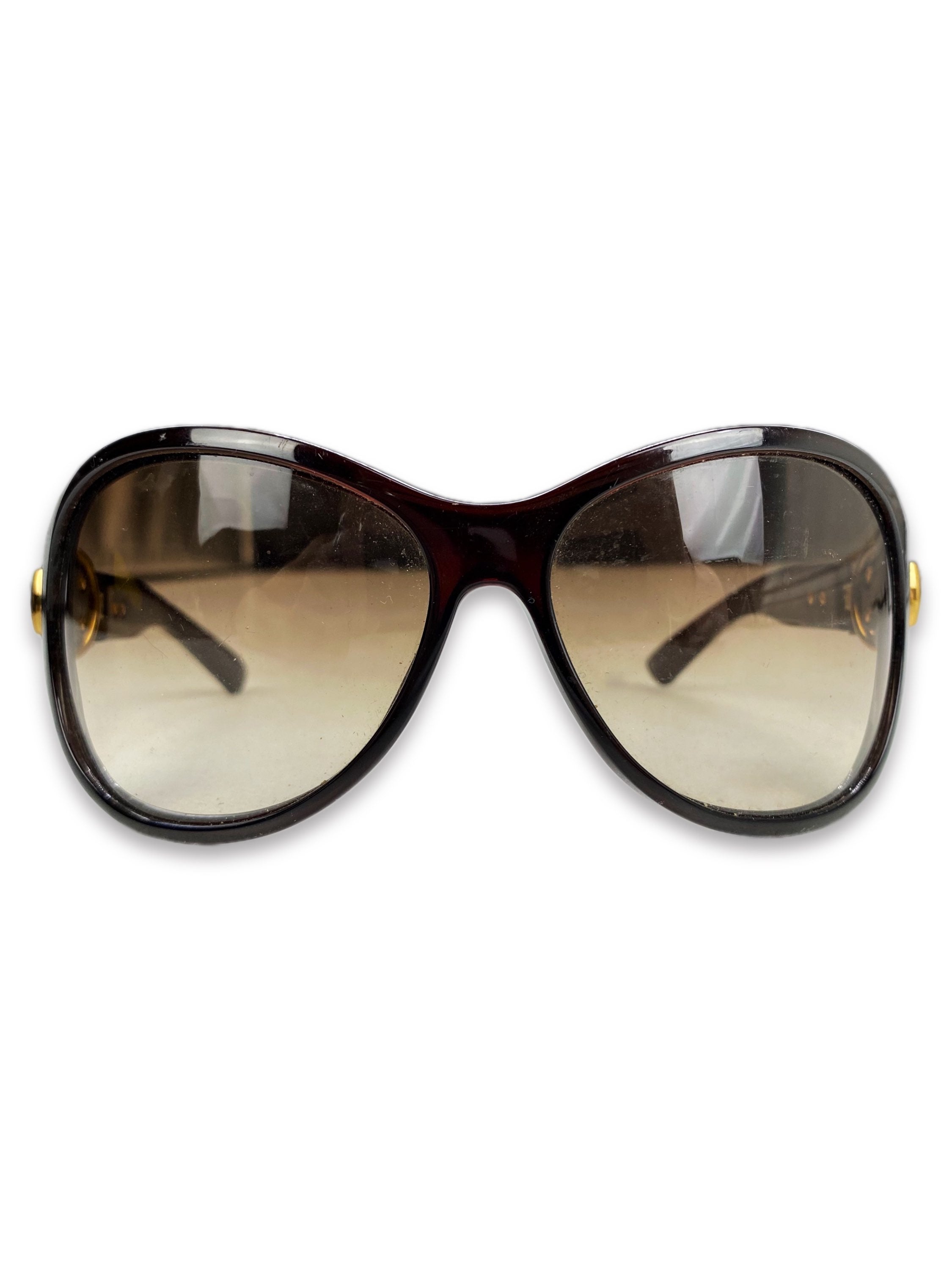 Gucci Butterfly Frame Belted Etched Logo Rounded Sunglasses