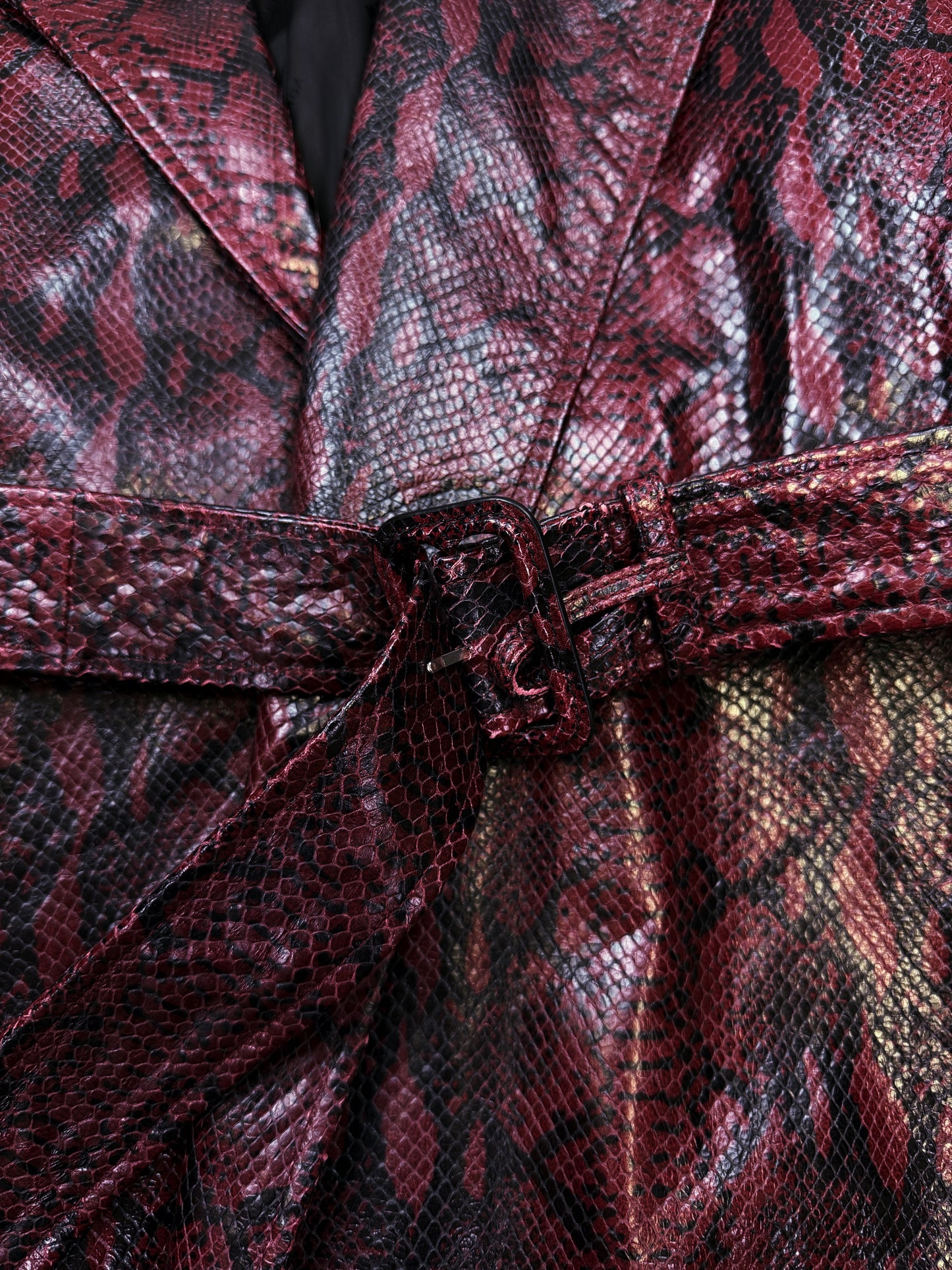 AW23 Balenciaga Snake Effect Belted Shoulder Pad Trench Coat