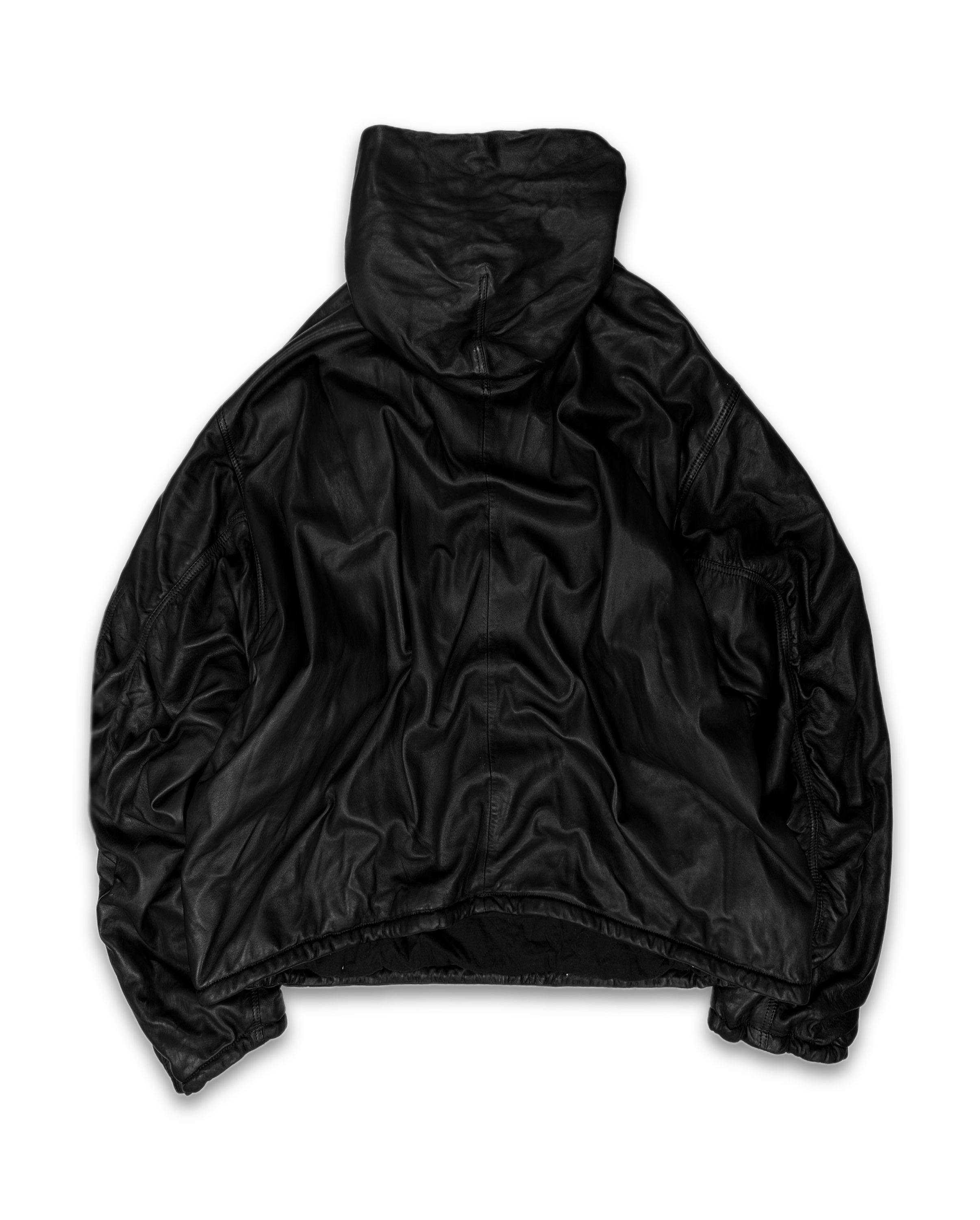 AW22 Balenciaga Sheepskin Leather Black Kangaroo Pocket Hoodie