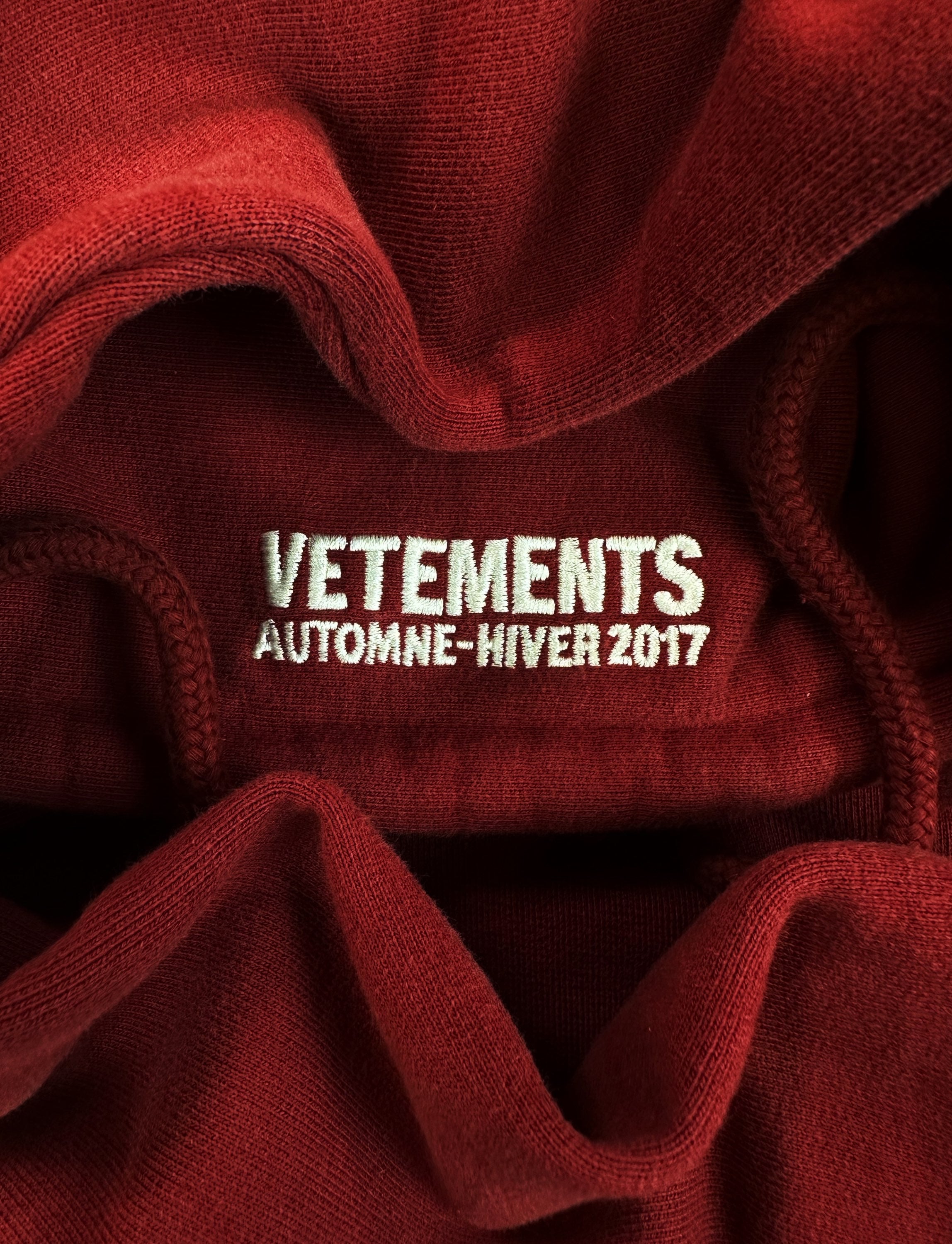 AW17 Vetements Homme ‘Bridges I Burn’ Burgundy Slogan Hoodie