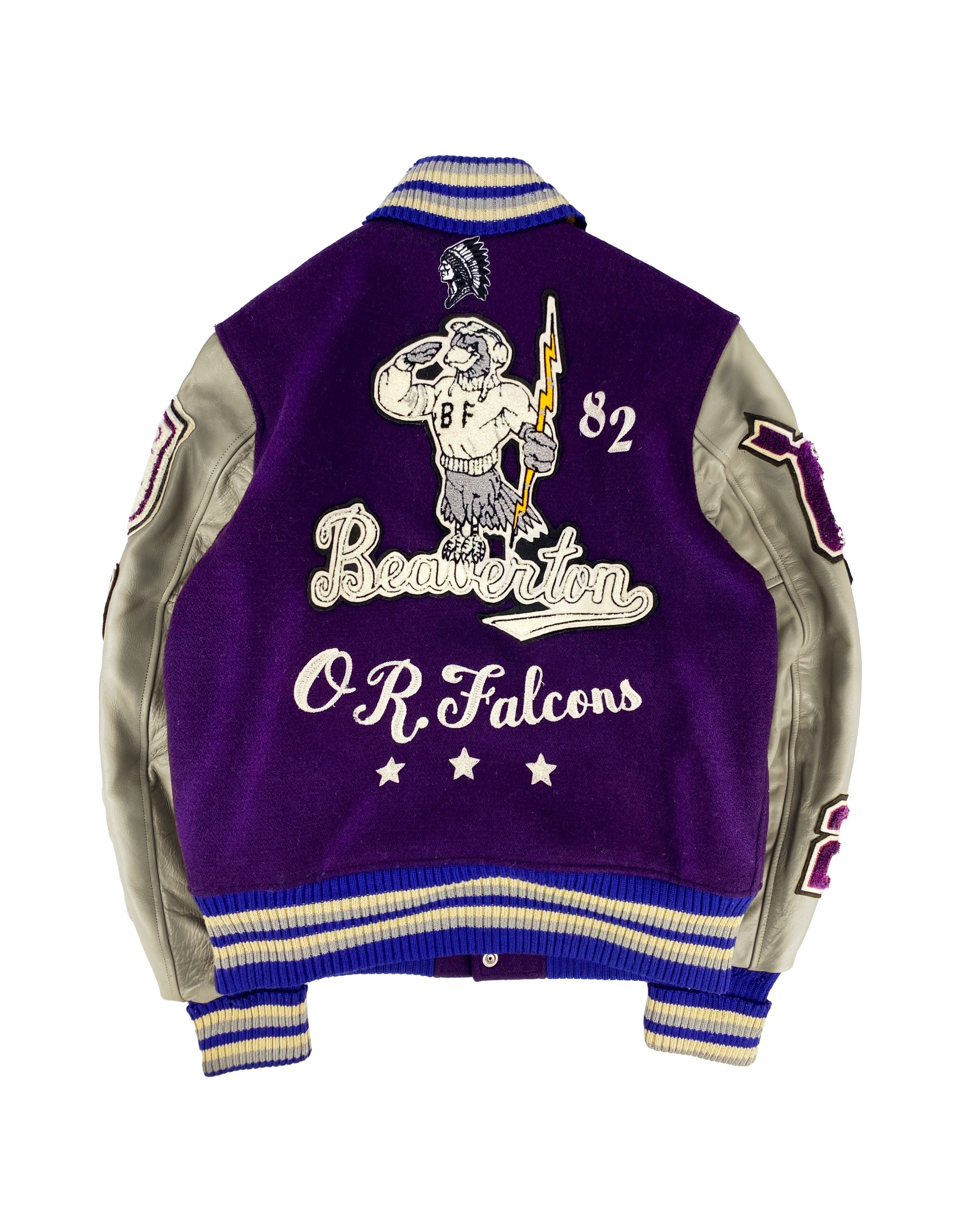 00s Whitesville ‘Falcons’ Leather Chenille Patched Varsity Jacket