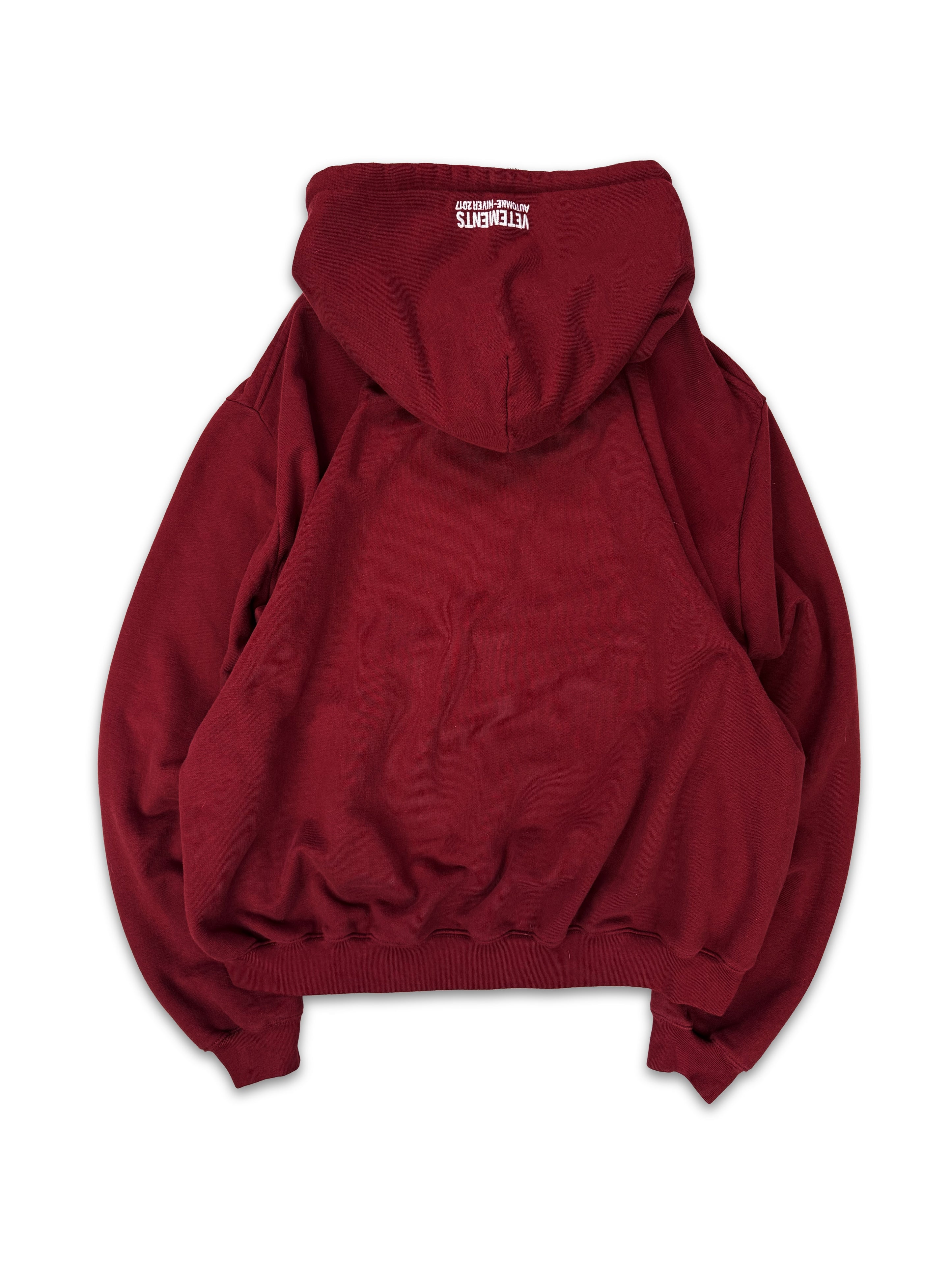 AW17 Vetements Homme ‘Bridges I Burn’ Burgundy Slogan Hoodie