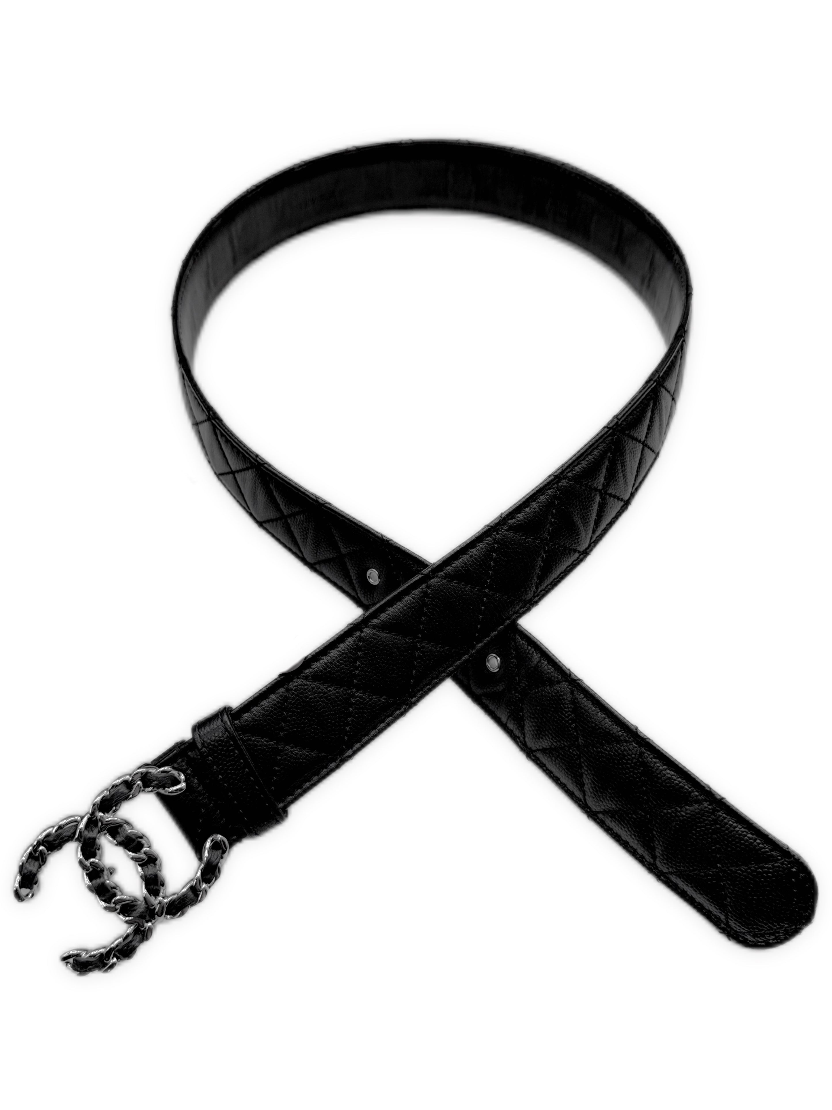 Chanel Double CC Black Quilted Lambskin Leather Caviar Belt