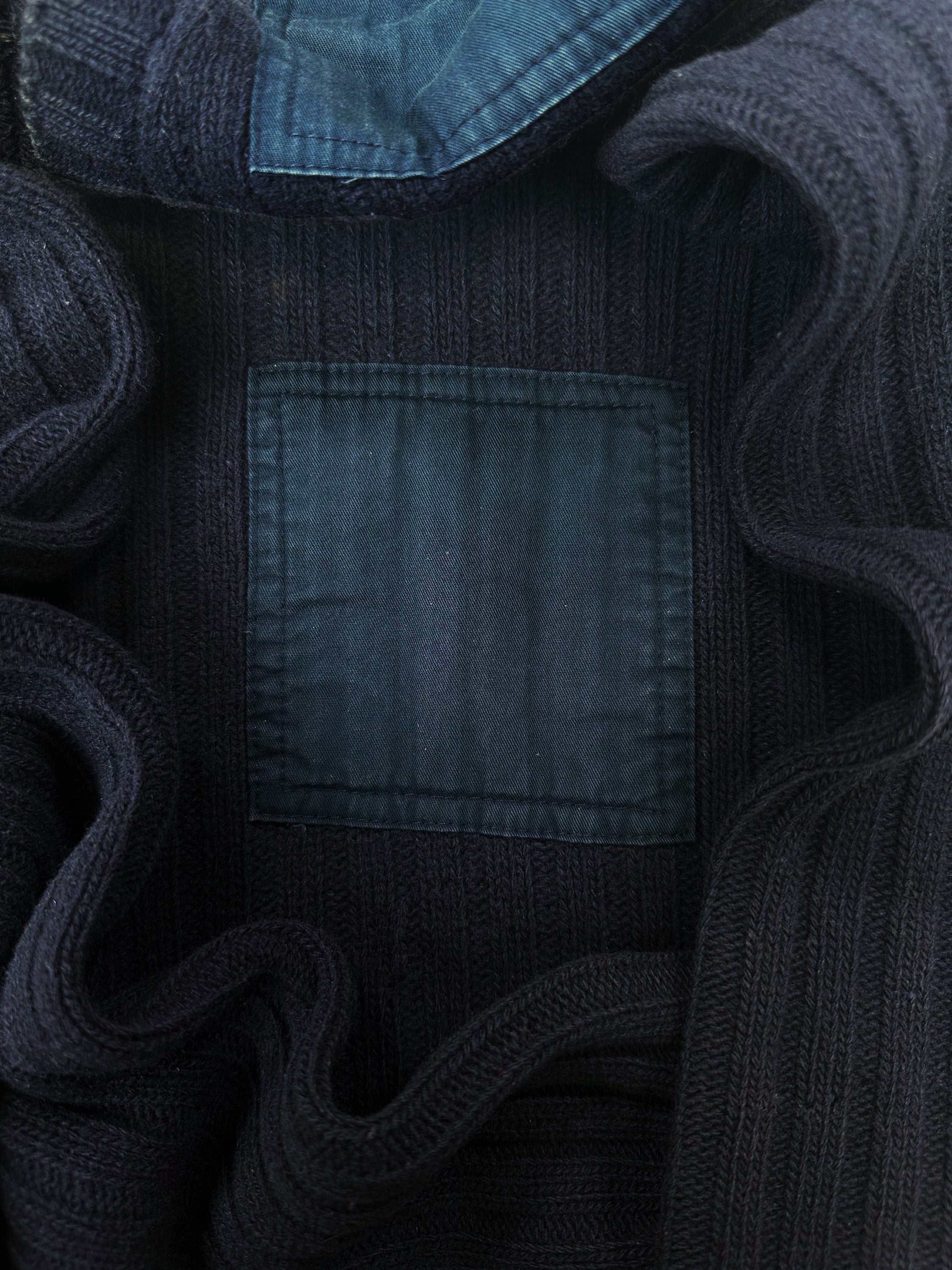 AW97 Helmut Lang Navy Blue ‘Patched’ Heavy Weight Knit Sweater
