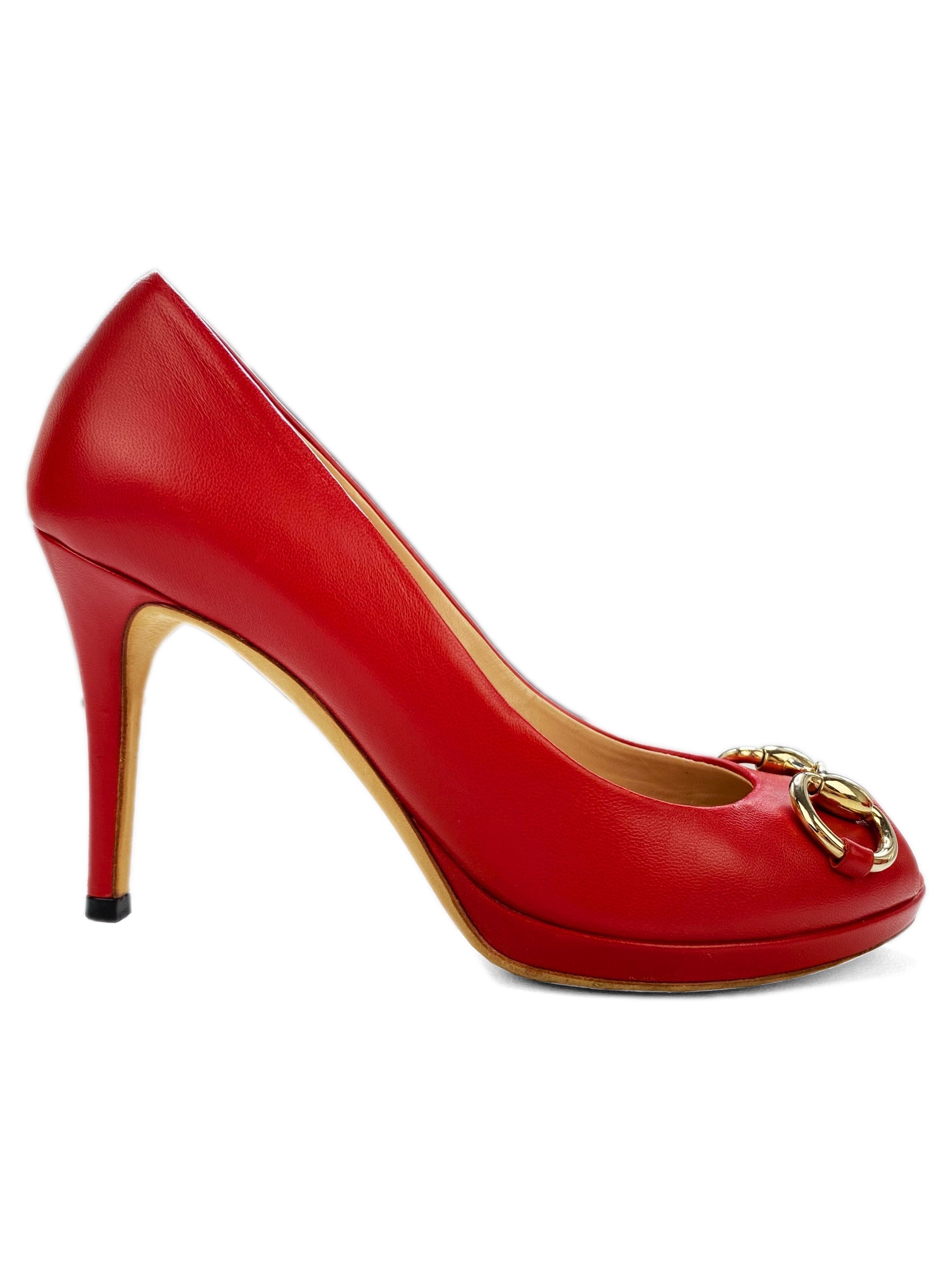 Gucci Cherry Red Metallic Leather High Heels
