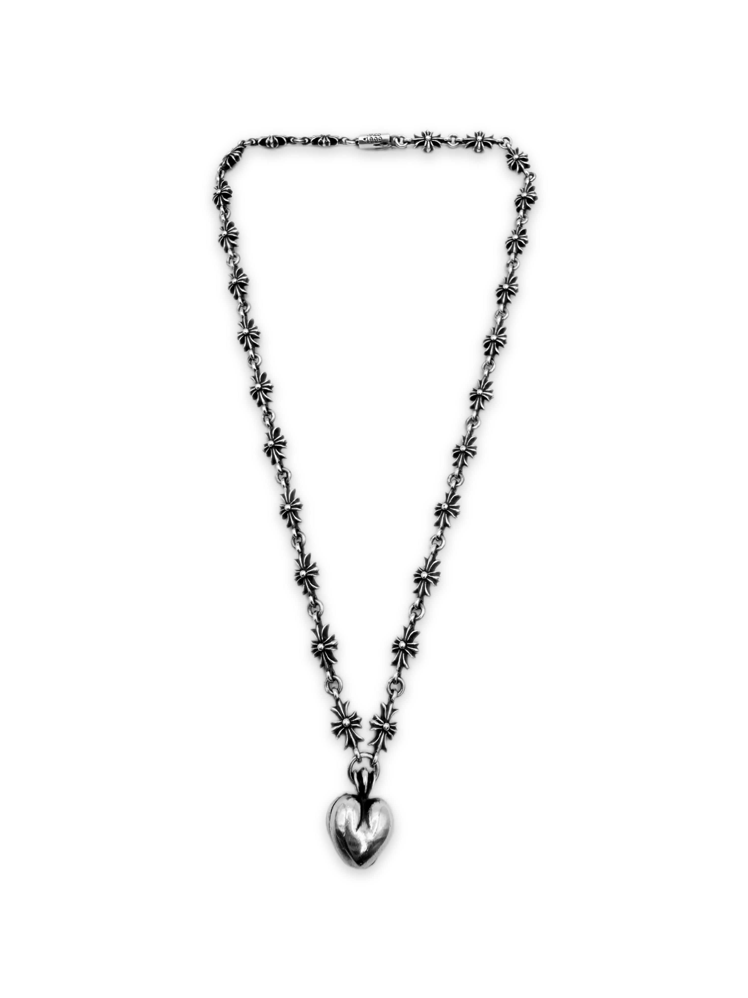 Chrome Hearts Tiny E Heart Pendant Cross Chain Necklace