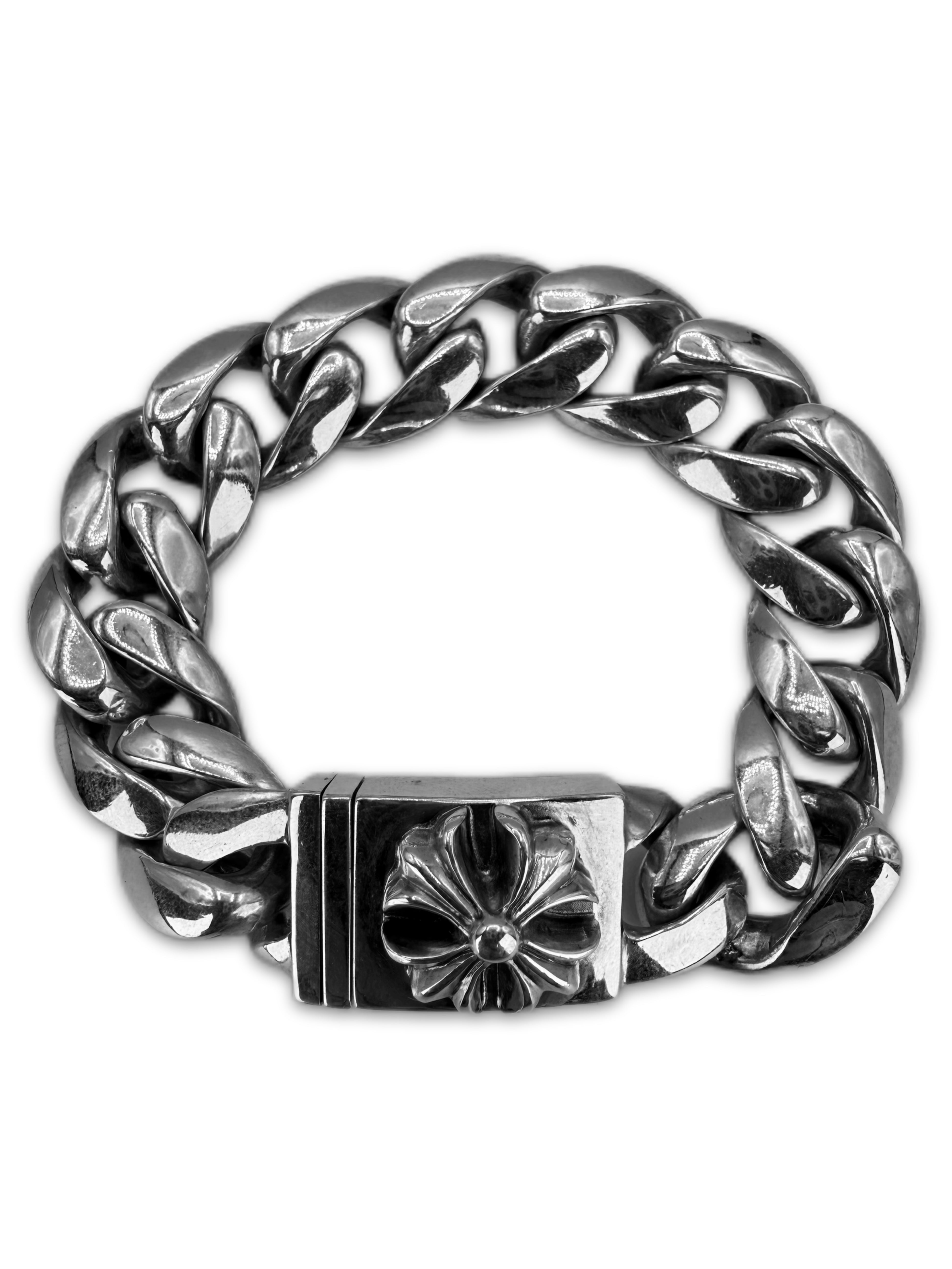Chrome Hearts Plus Cross Box ID Cuban Link Silver Bracelet