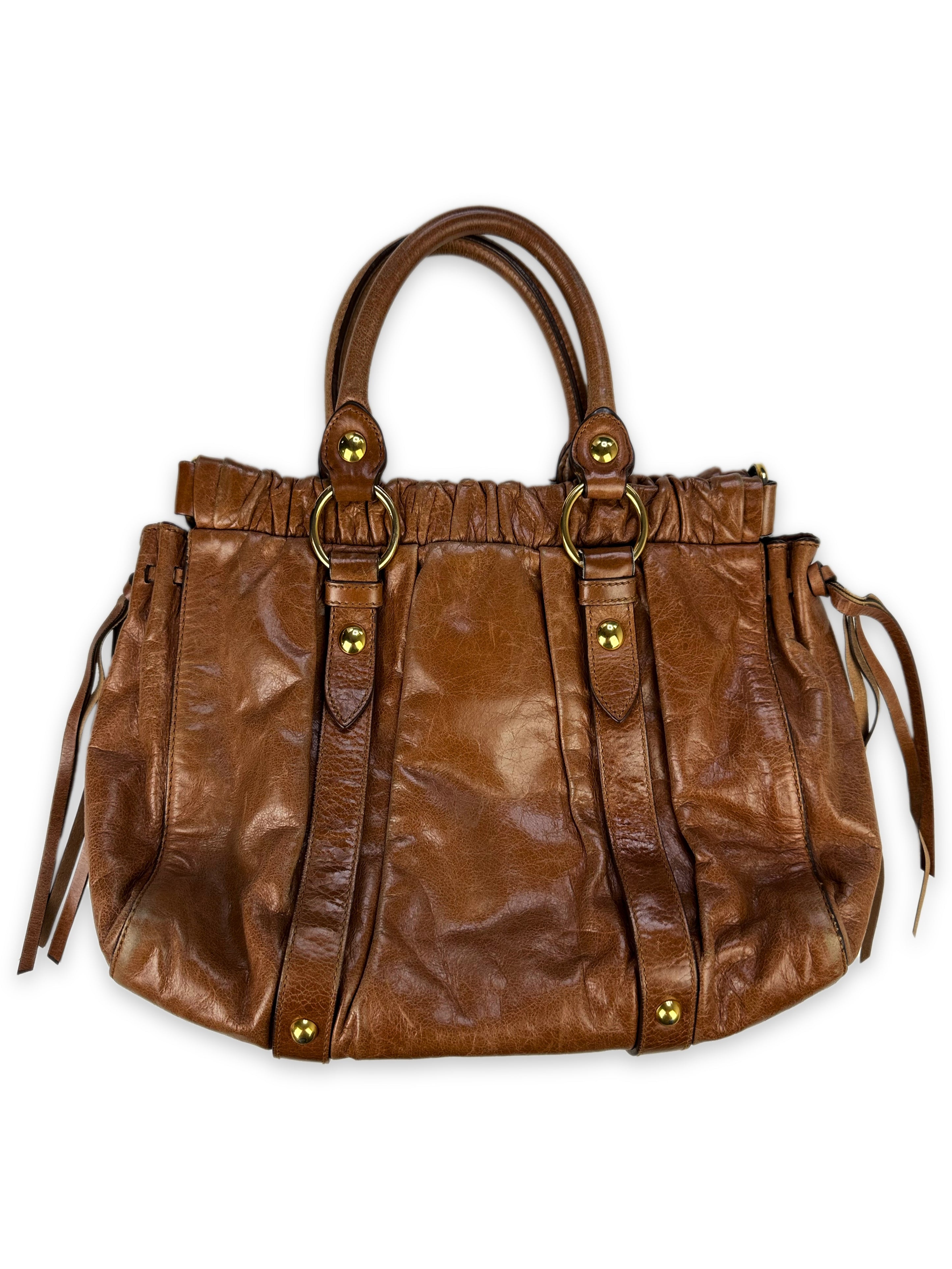 Miu Miu Brown Leather Gold Logo Handbag