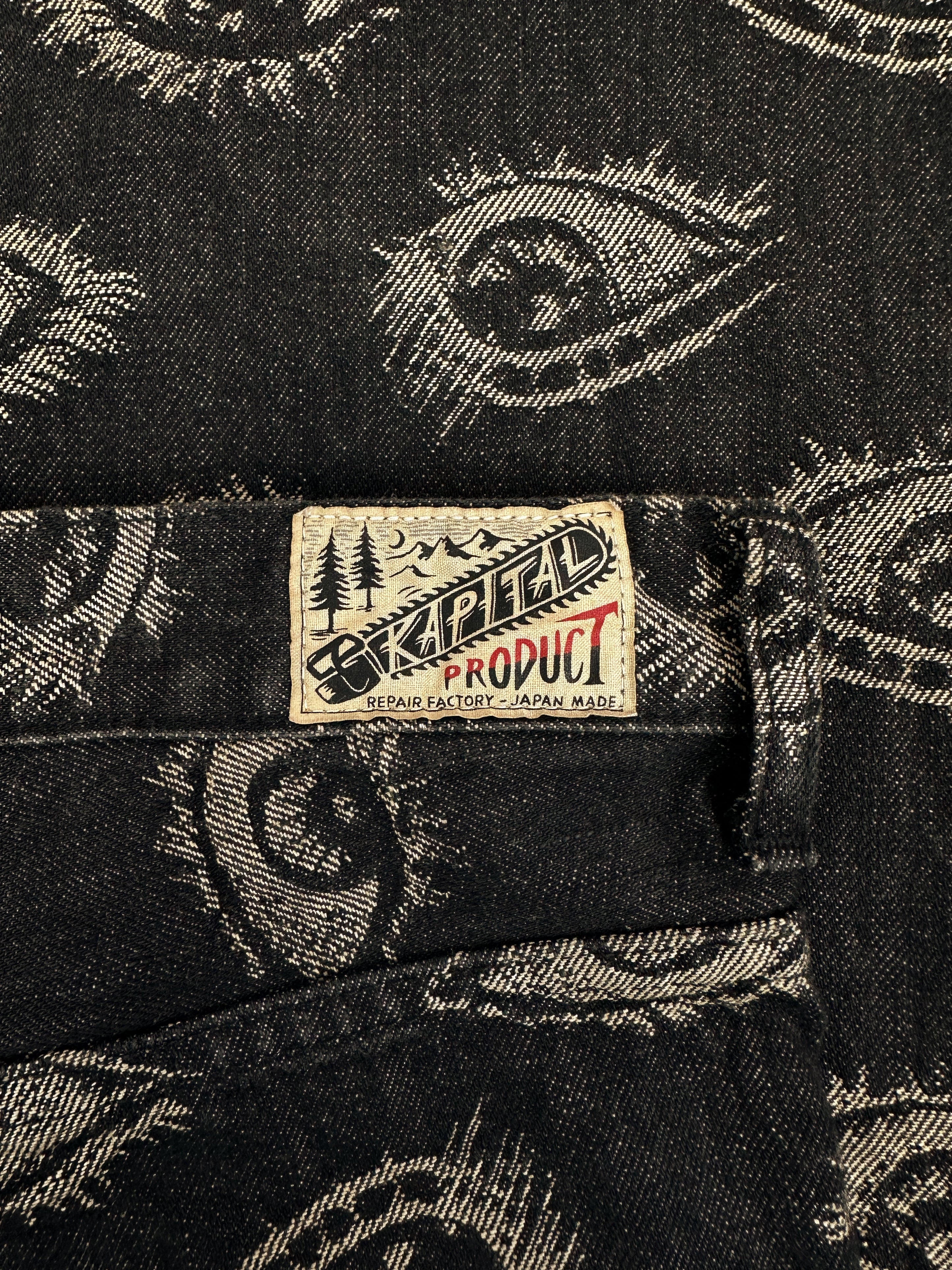 Kapital ‘Speakeasy’ 12oz Flared 5P Eye Black Okabellbo Denim